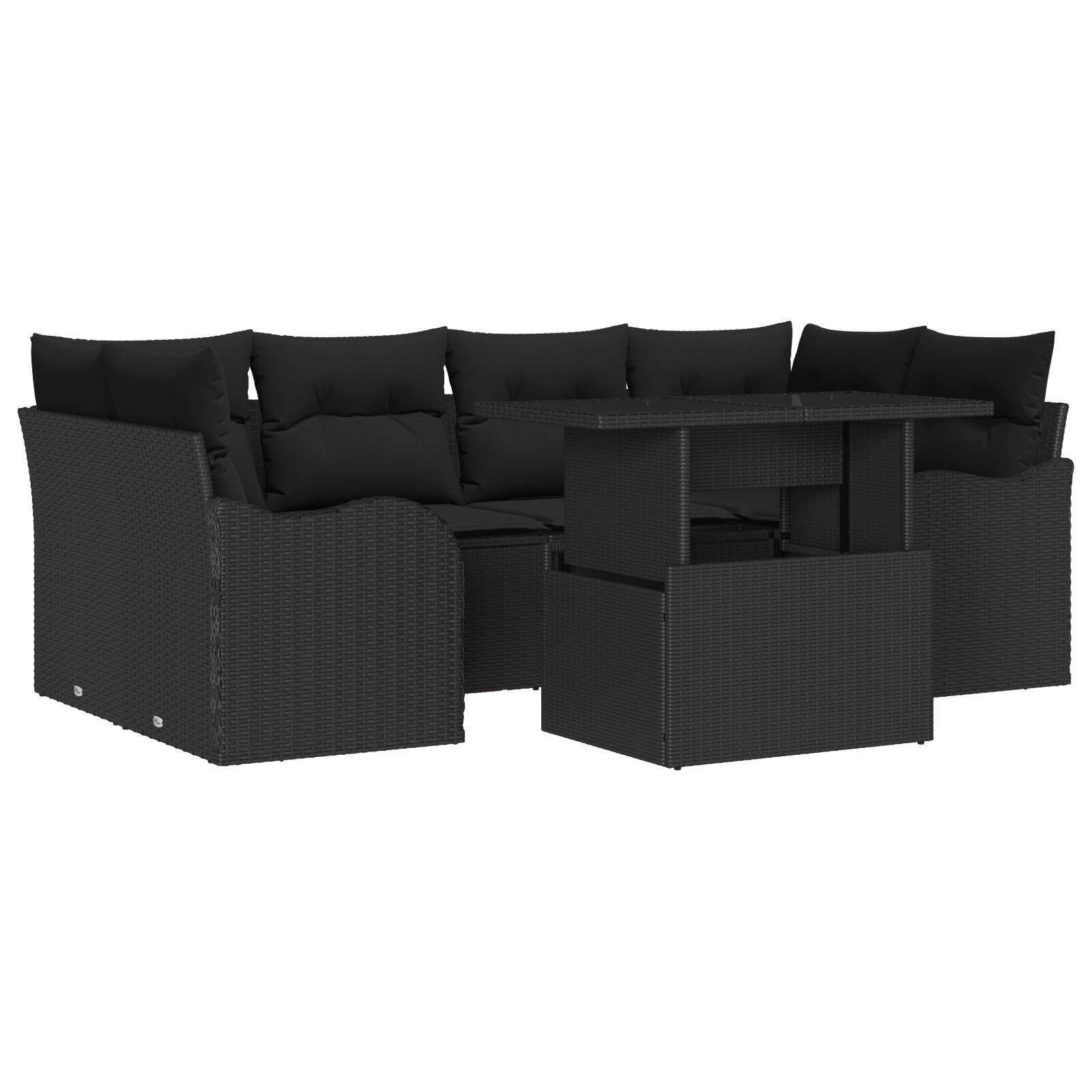 Havesofa SÃ¦t med pude 7 stk Sort Poly rattan