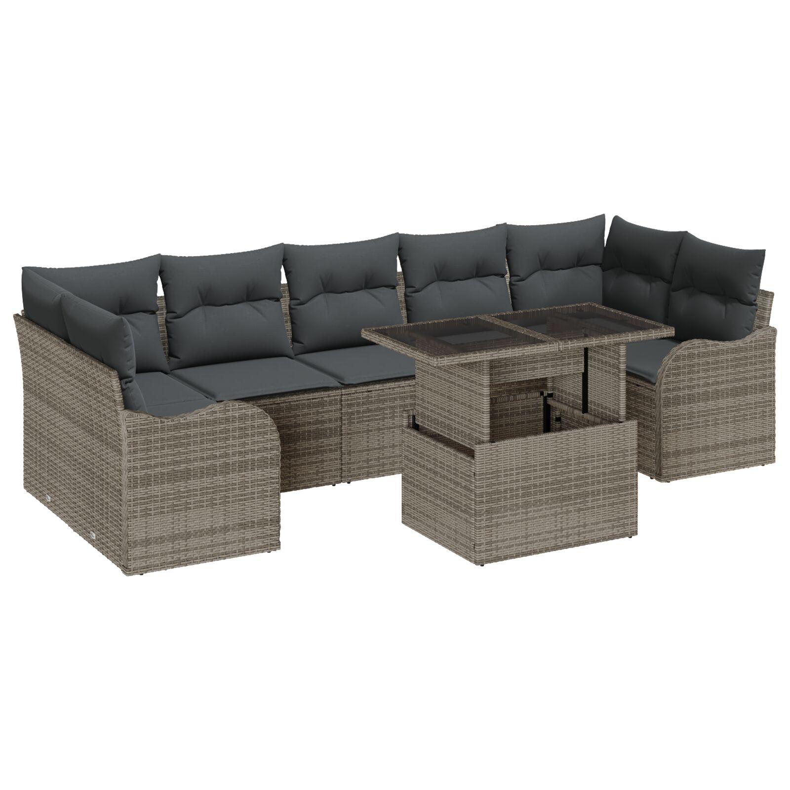 Havesofa SÃ¦t med pude 8 stk GrÃ¥ Poly rattan