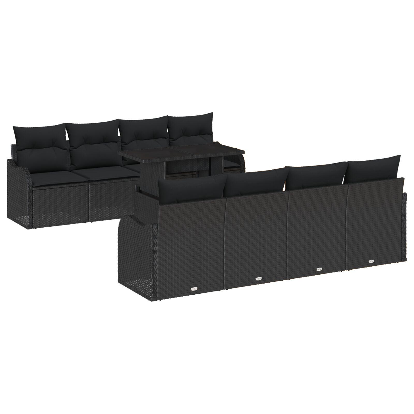 Havesofa SÃ¦t med pude 7 stk Sort Poly rattan