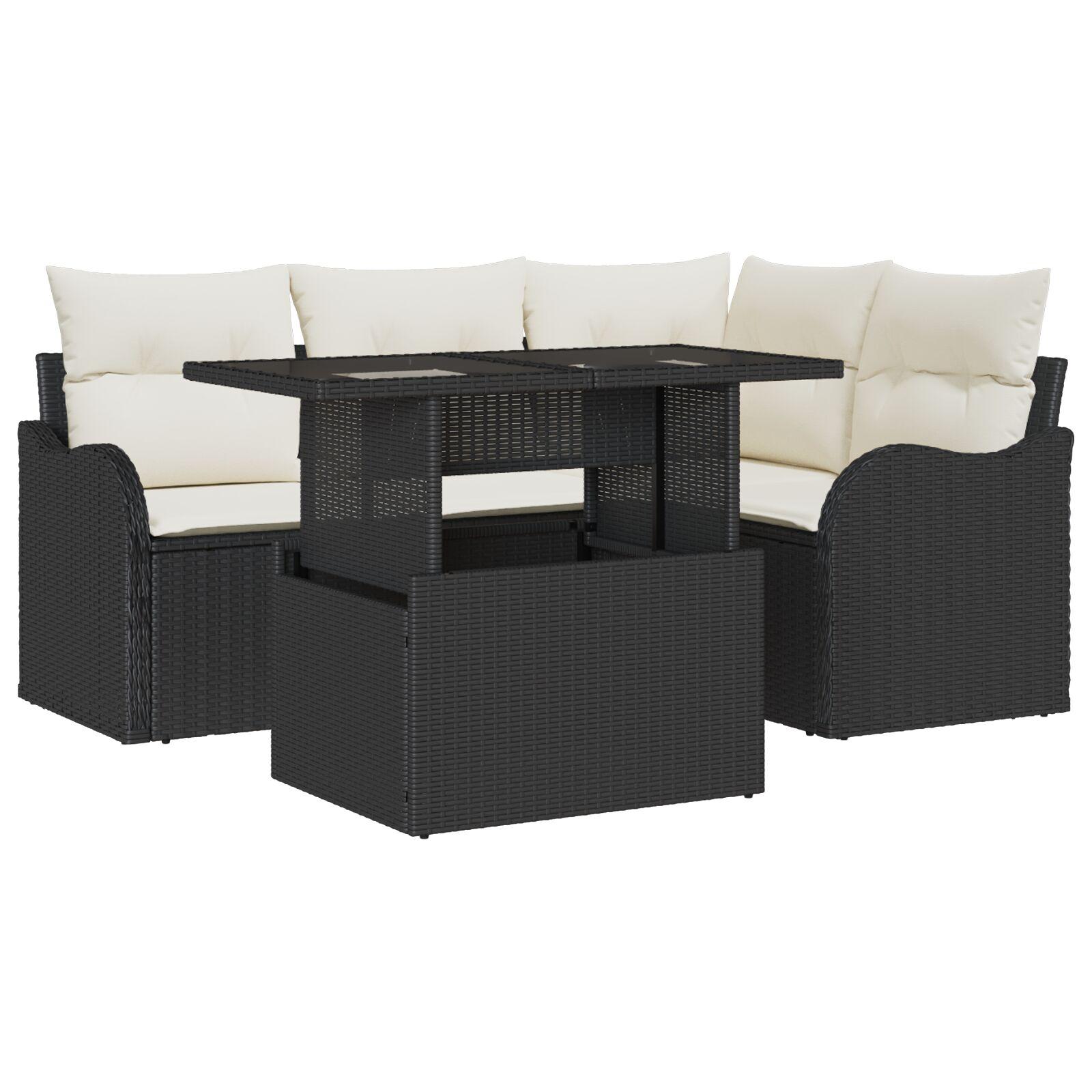 Havesofa SÃ¦t med pude 5 stk Sort Poly rattan