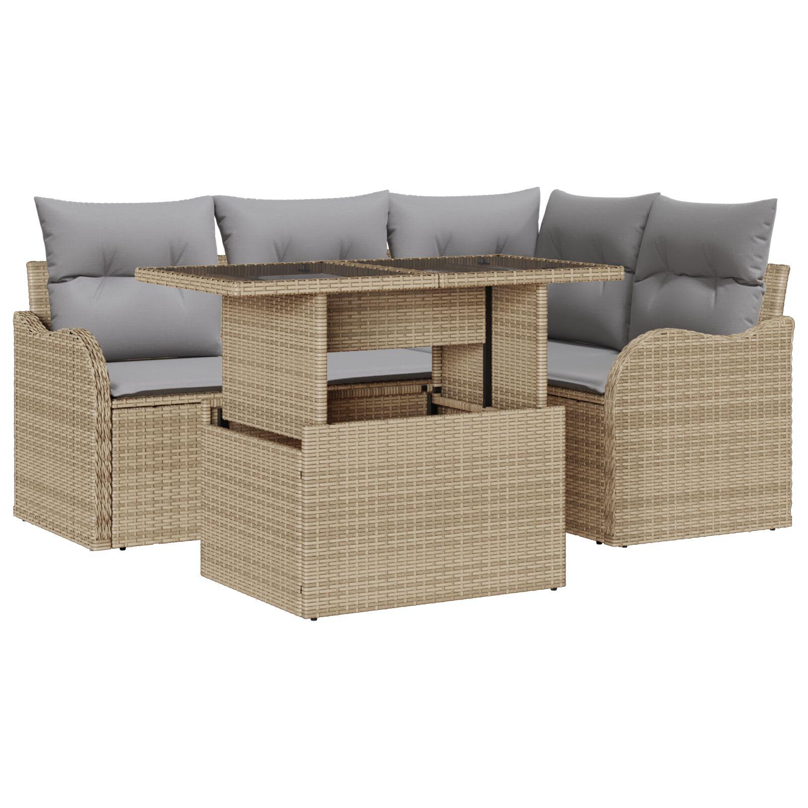 Havesofa SÃ¦t med pude 5 stk Beige Poly rattan