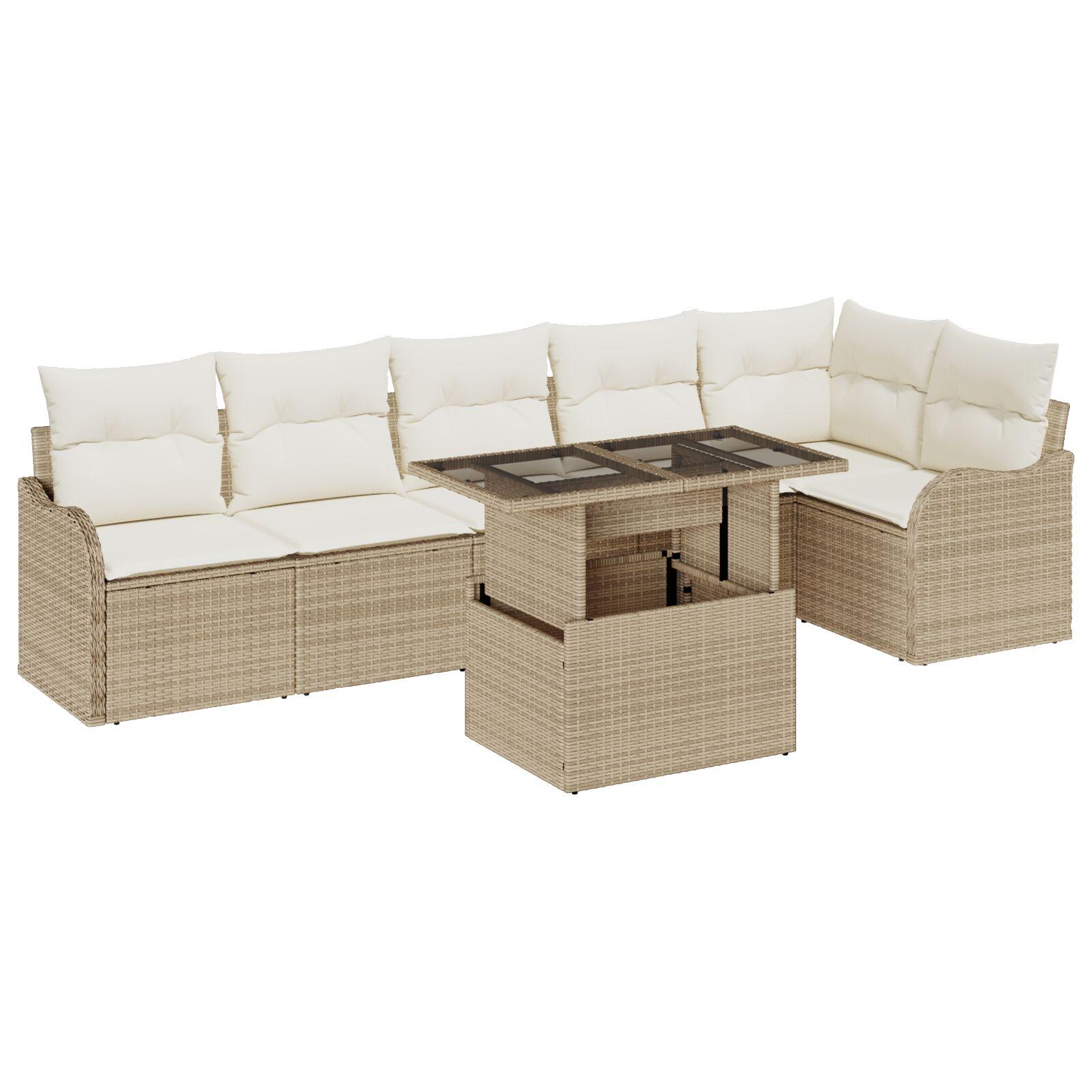 Havesofa SÃ¦t med pude 7 stk Beige Poly rattan