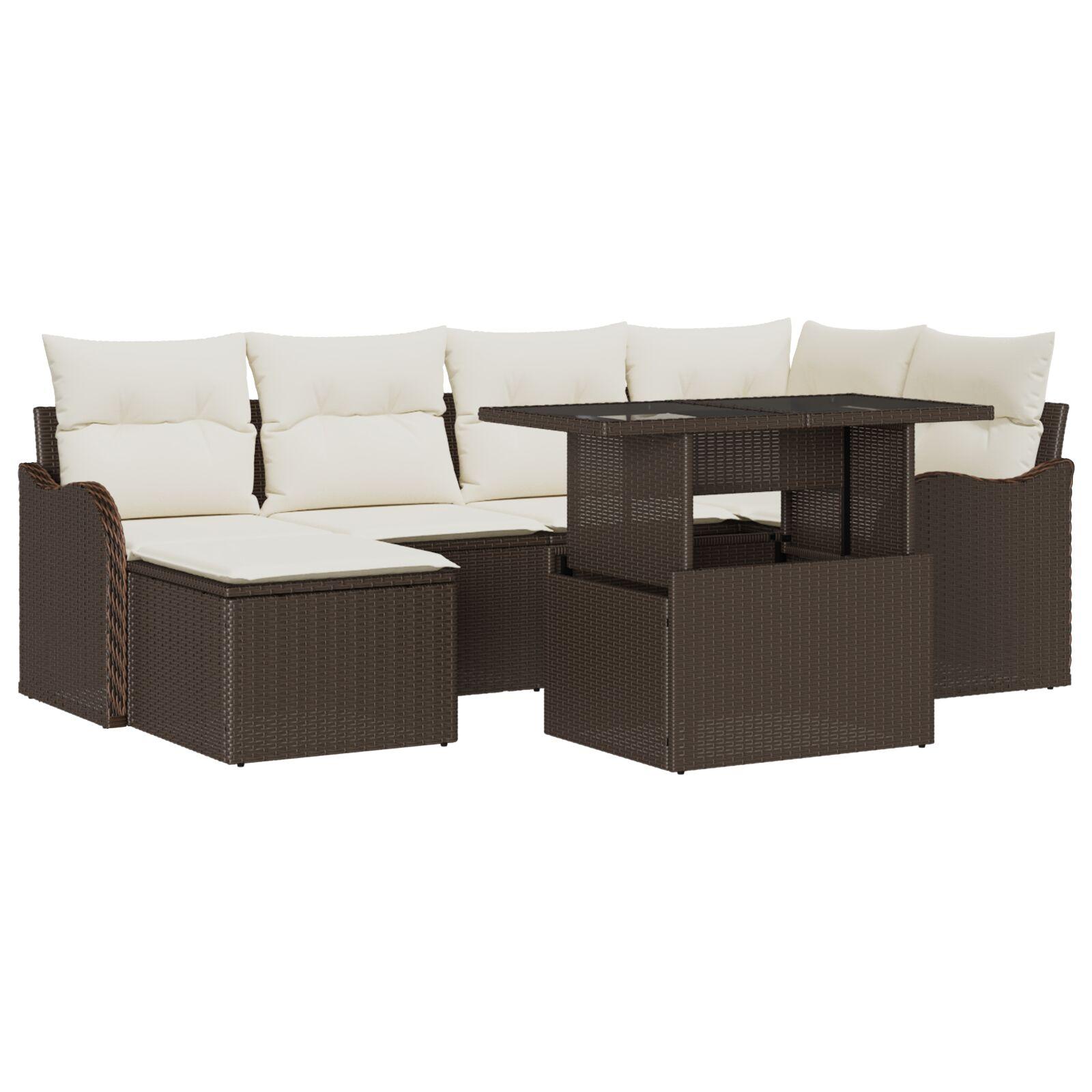 Havesofa SÃ¦t med pude 7 stk Brun Poly rattan