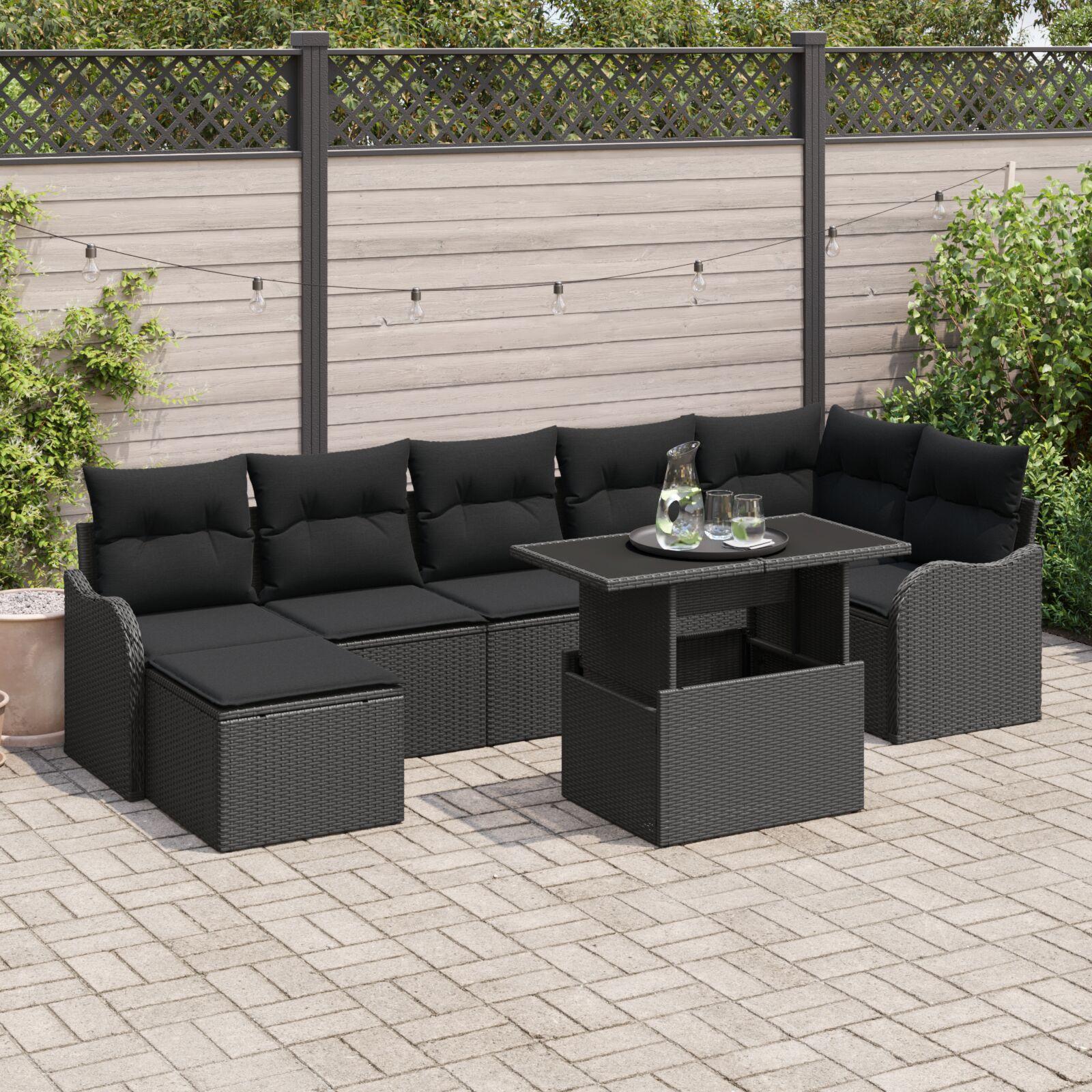 Havesofa Sæt Med Pude 8 Dele Poly Rattan - Sort