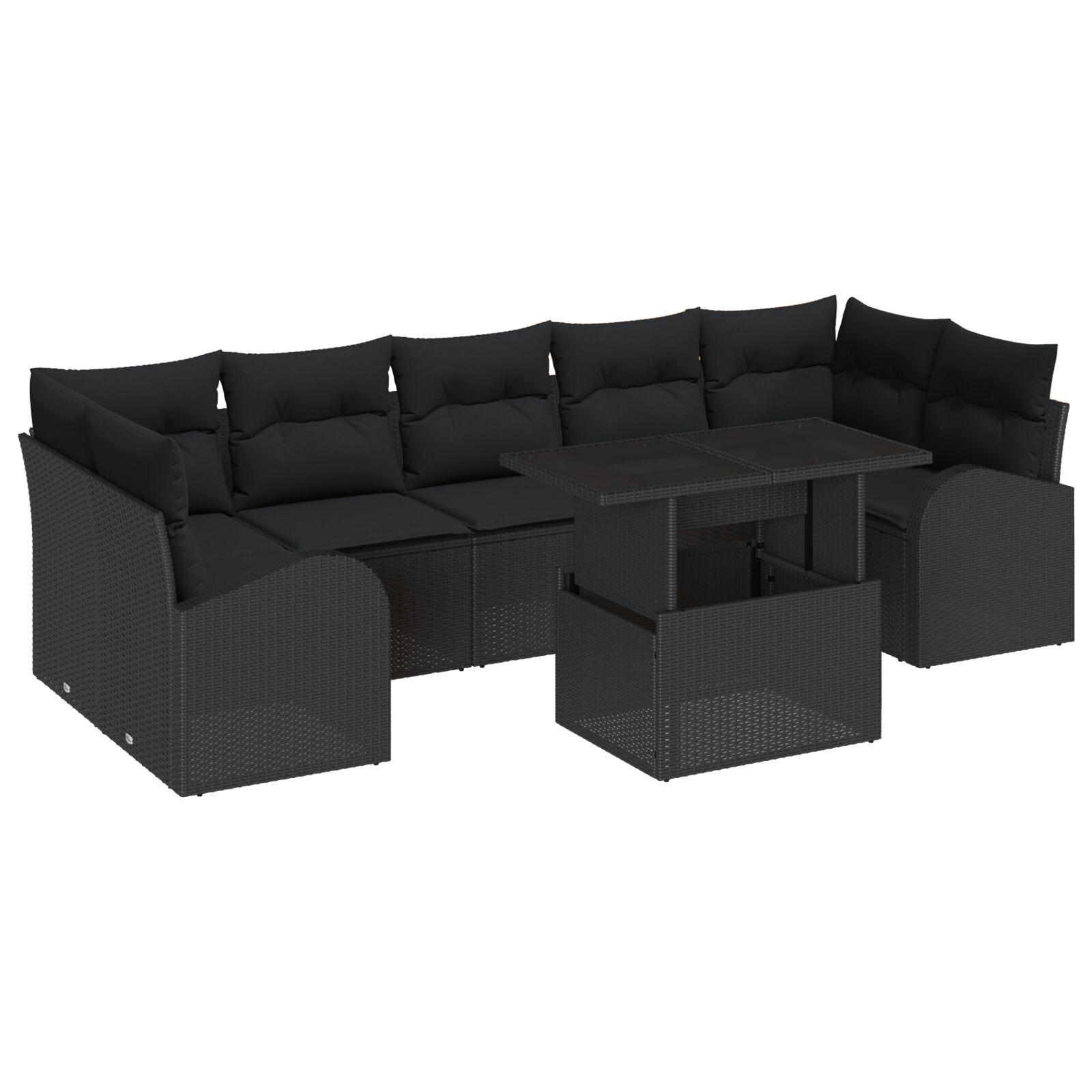 Havesofa SÃ¦t med pude 8 stk Sort Poly rattan