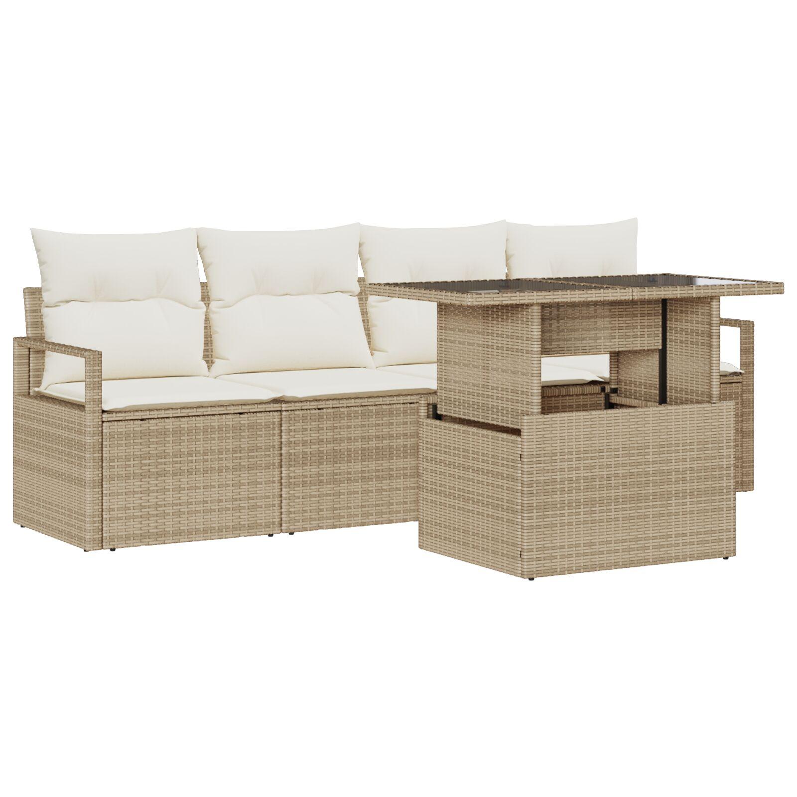 Havesofa sæt med opbevaring 5 stk i beige og creme polyrattan