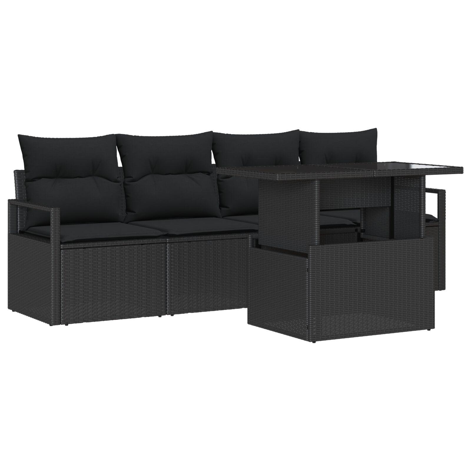Havesofa Sæt Med Opbevaring 5 Dele Polyrattan - Sort