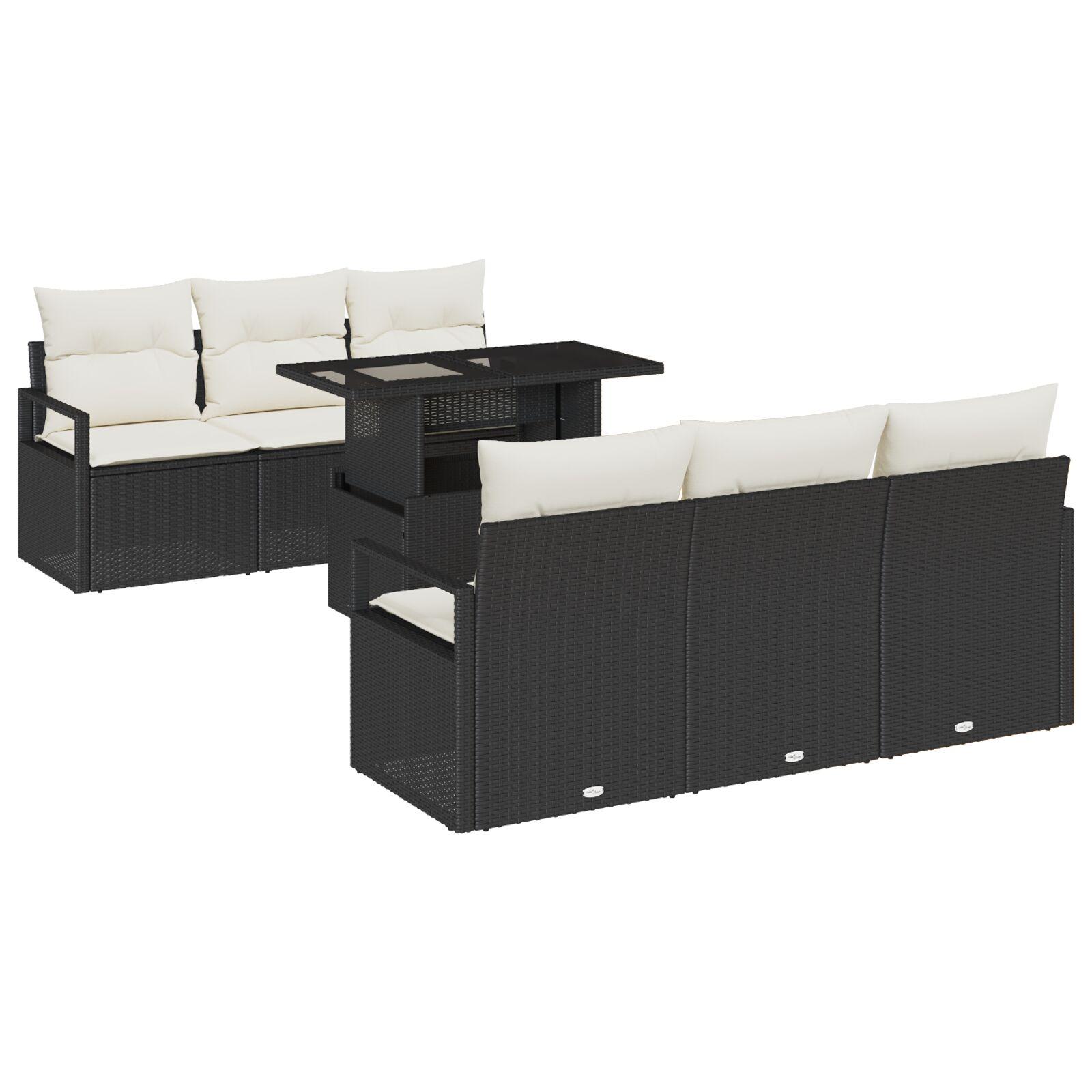 Havesofa Sæt 7 stk Sort og cremefarvet 100 x 55 x 73 cm