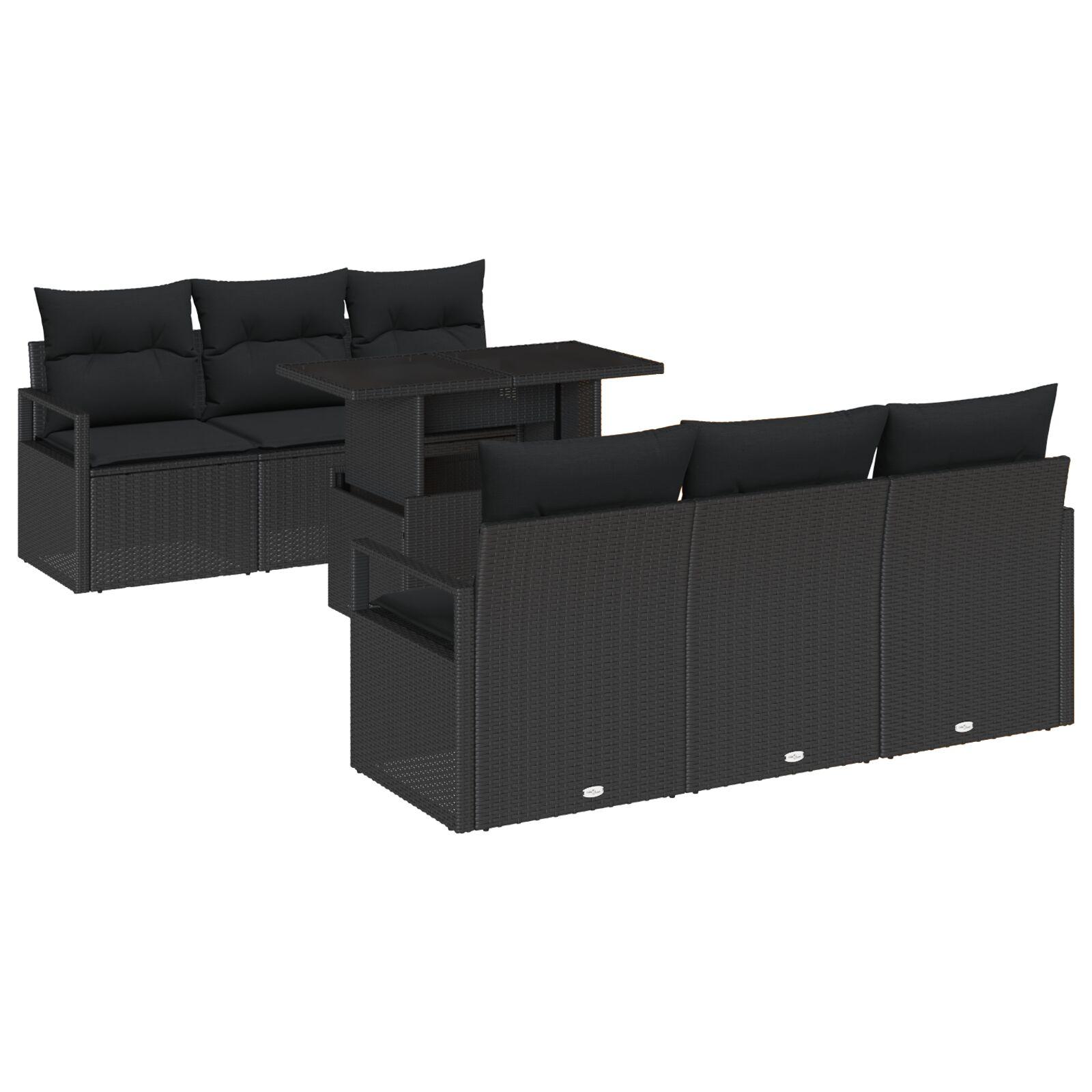 Havesofa Sæt med pude 7 stk Sort 100 x 55 x 73 cm