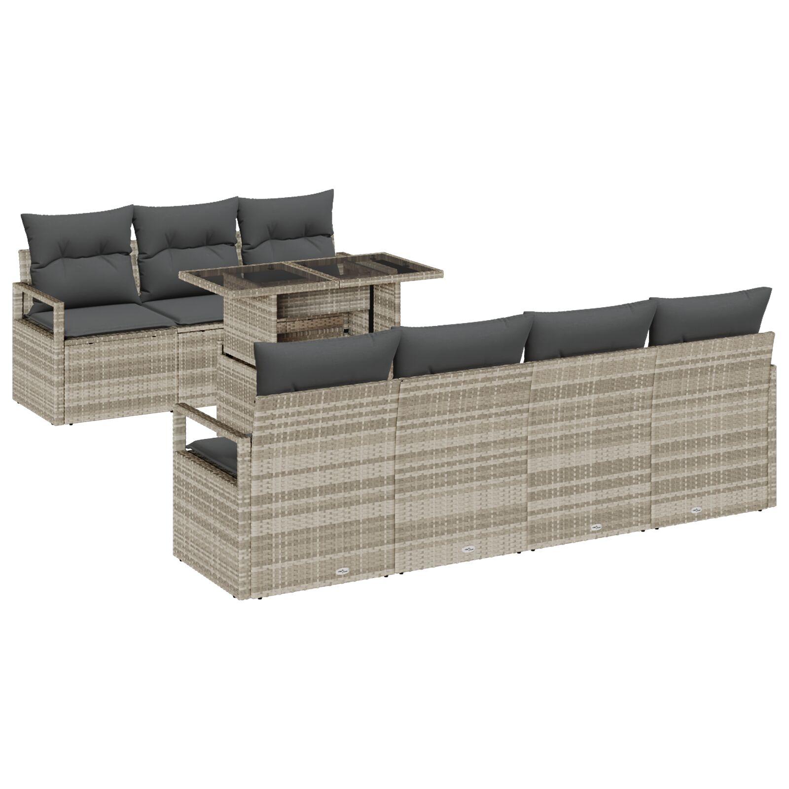 Havesofa Sæt med pude 8 stk Lysegrå 100 x 55 x 73 cm