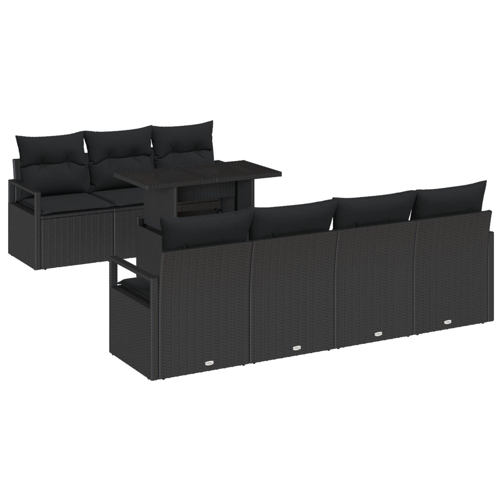 Havesofa Sæt med pude 8 stk Sort 100 x 55 x 73 cm