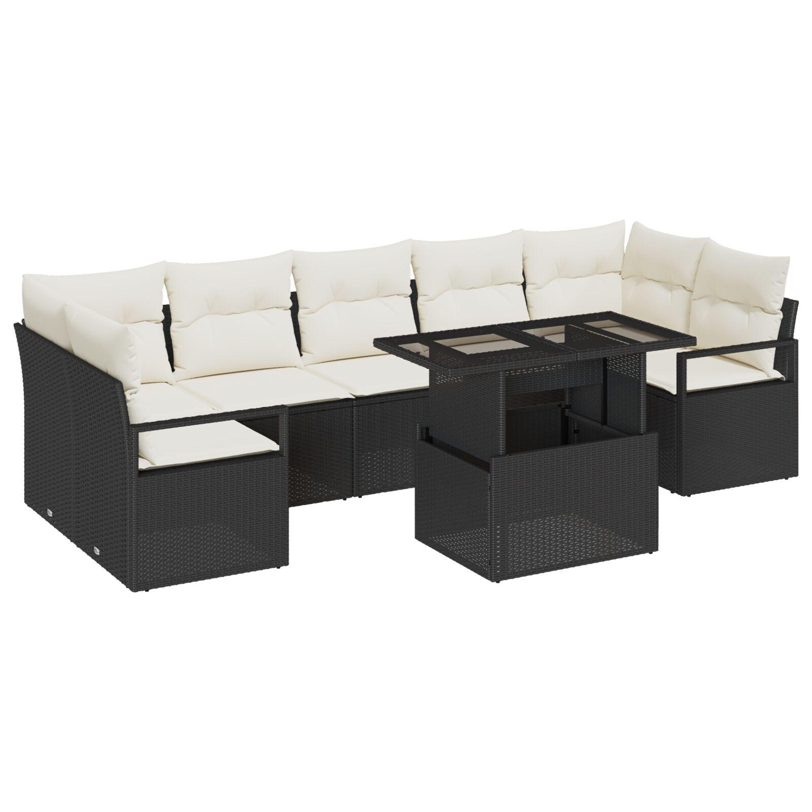 Havesofa Sæt 8 stk Sort og cremefarvet 100 x 55 x 73 cm