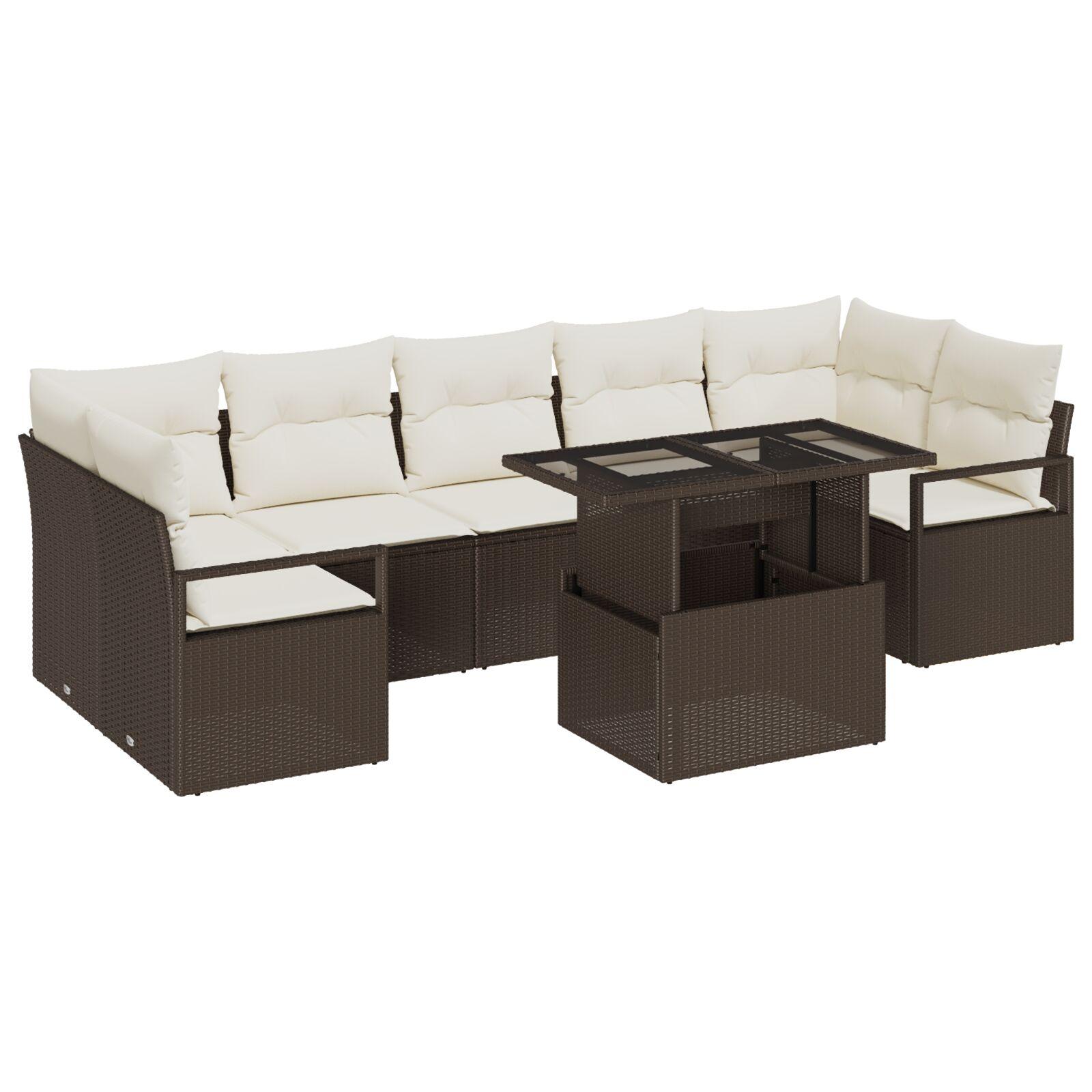 Havesofa Sæt 8 stk Brun og cremefarvet 100 x 55 x 73 cm