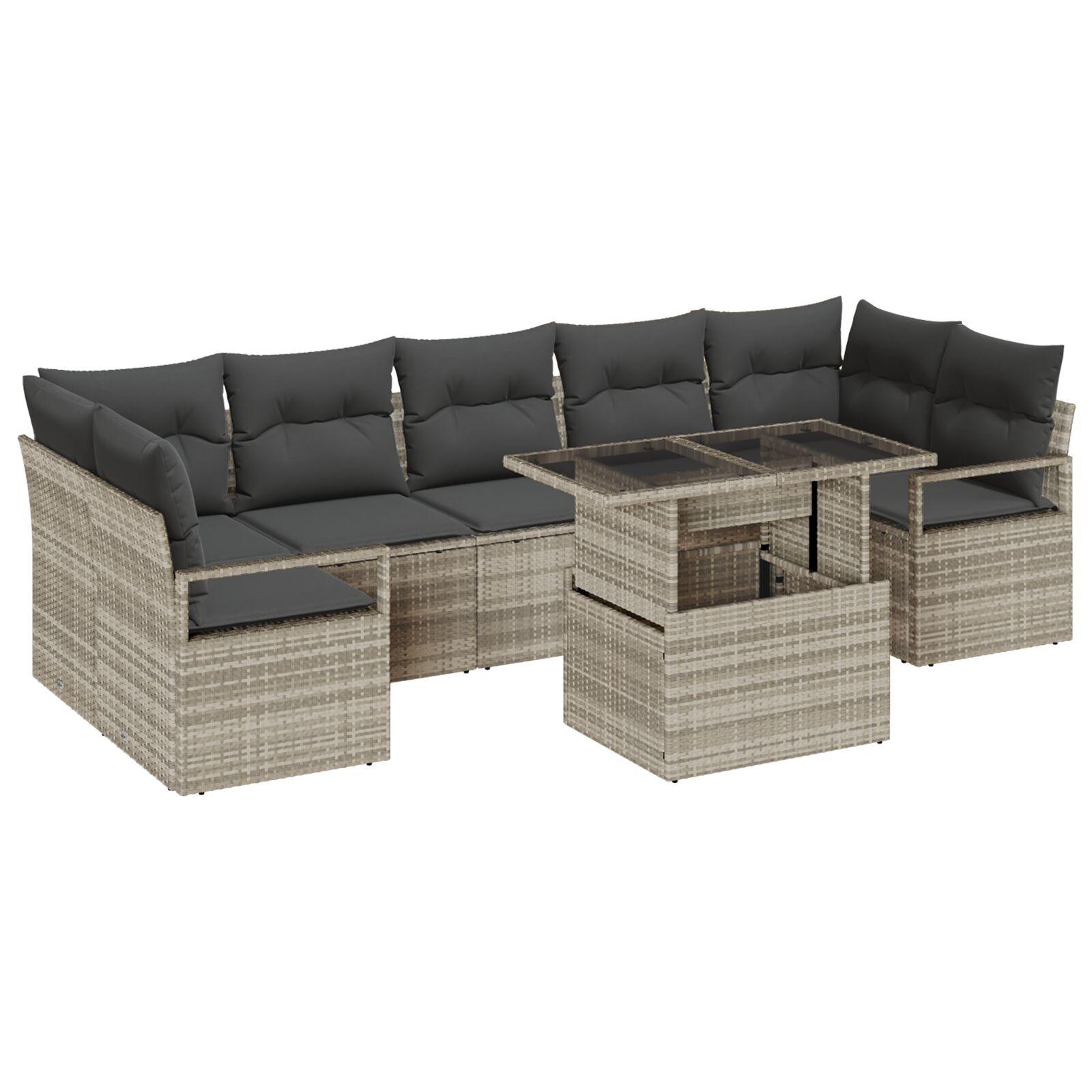 Havesofa Sæt med pude 8 stk Lysegrå 100 x 55 x 73 cm