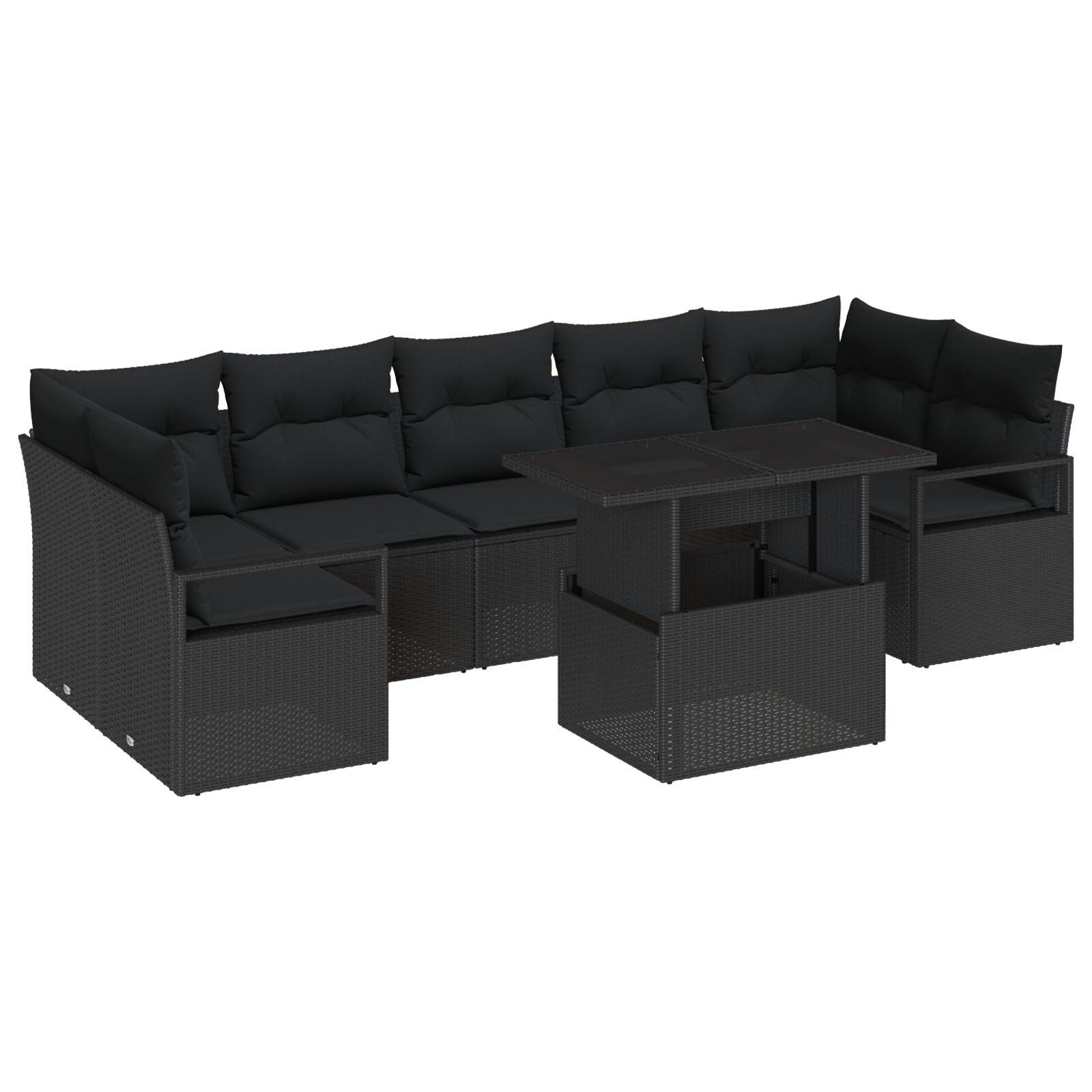Havesofa Sæt med pude 8 stk Sort 100 x 55 x 73 cm