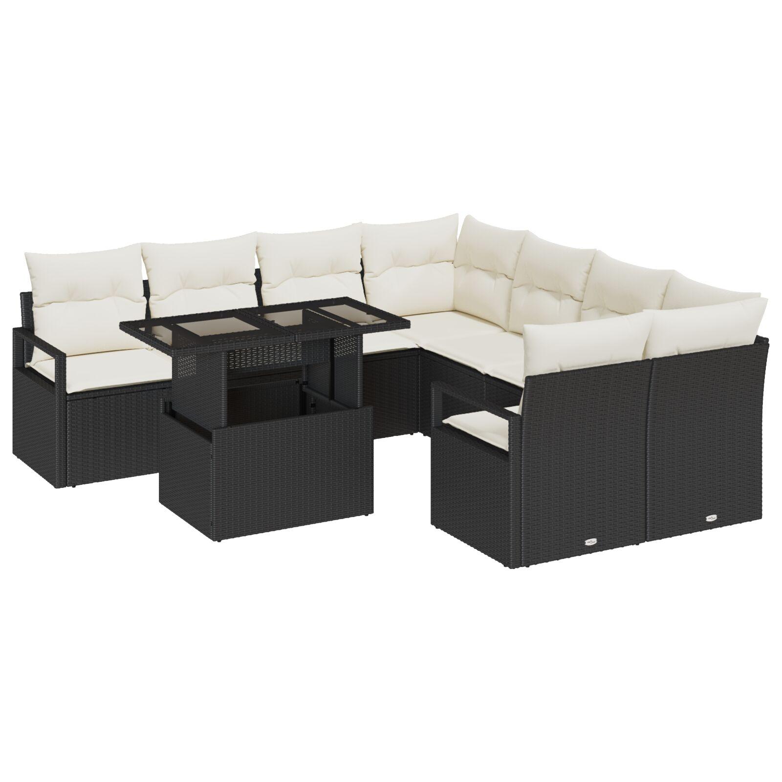 Havesofa Sæt 9 stk Sort og cremefarvet 100 x 55 x 73 cm