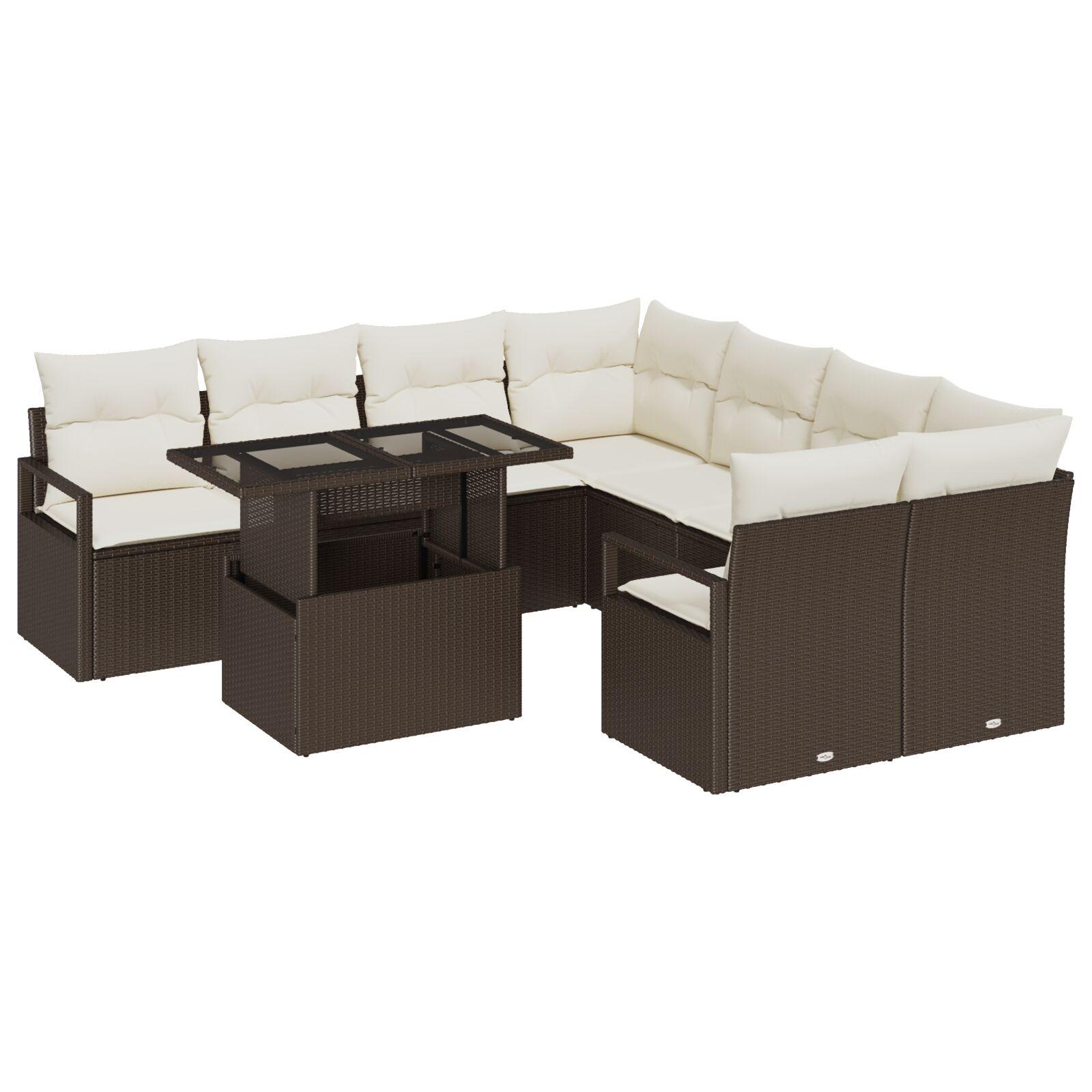 Havesofa Sæt 9 stk Brun og cremefarvet 100 x 55 x 73 cm