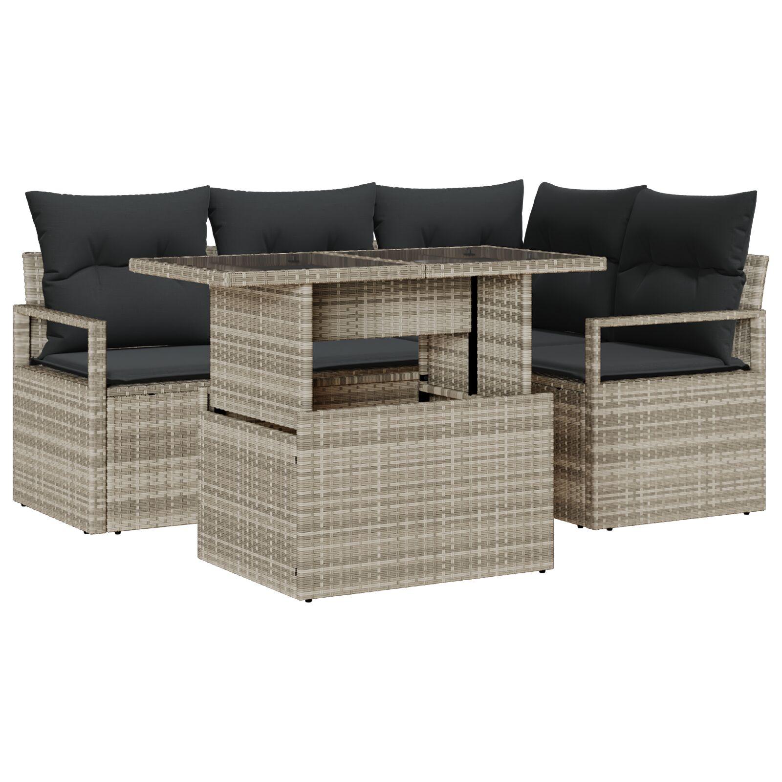 Havesofa Sæt med pude 5 stk Lysegrå 100 x 55 x 73 cm