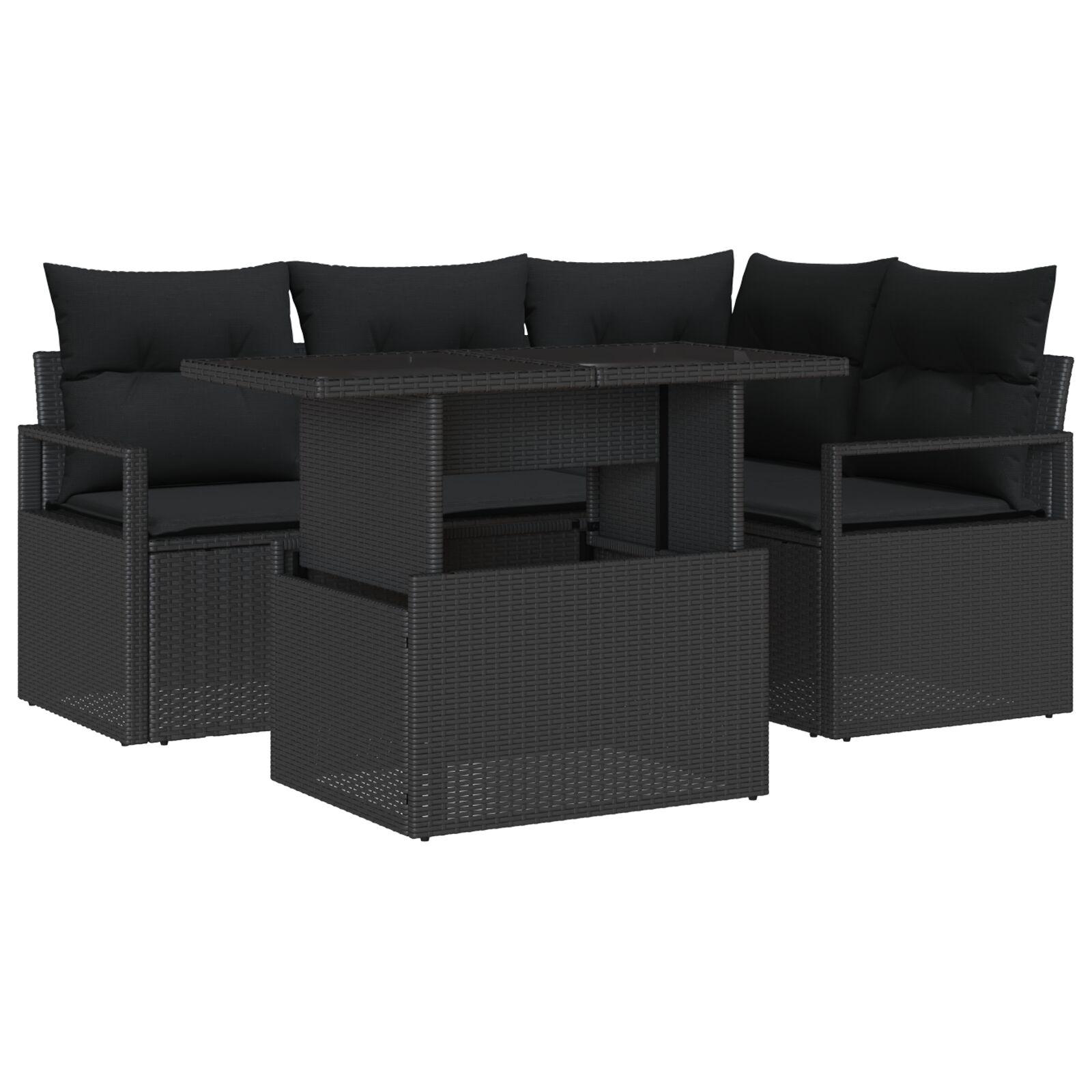 Havesofa Sæt med pude 5 stk Sort 100 x 55 x 73 cm