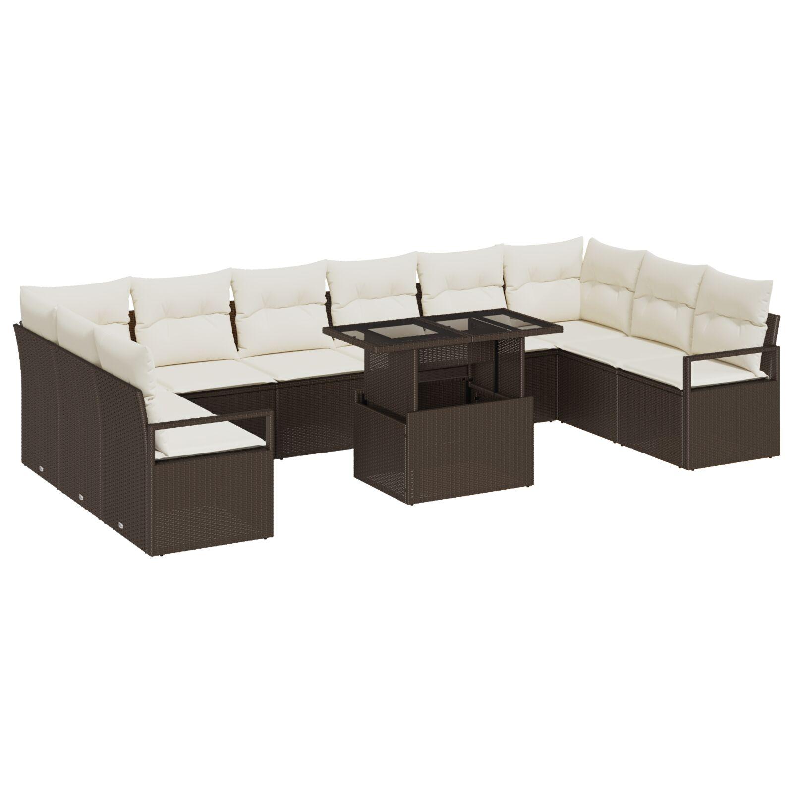 Modulært havesofa sæt med puder, 11 dele - brun/creme polyrattan