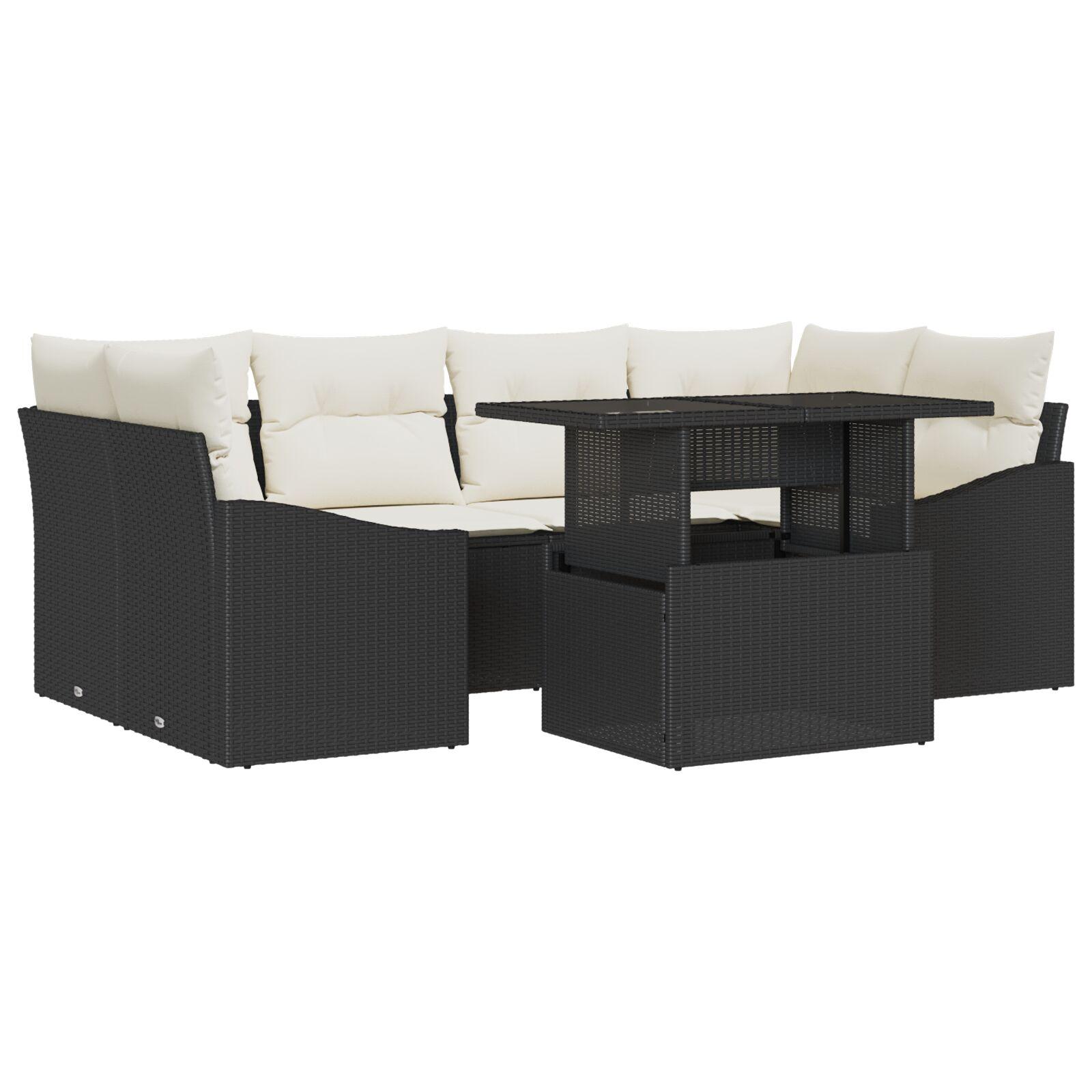 Havesofa Sæt 7 stk Sort og cremefarvet 100 x 55 x 73 cm