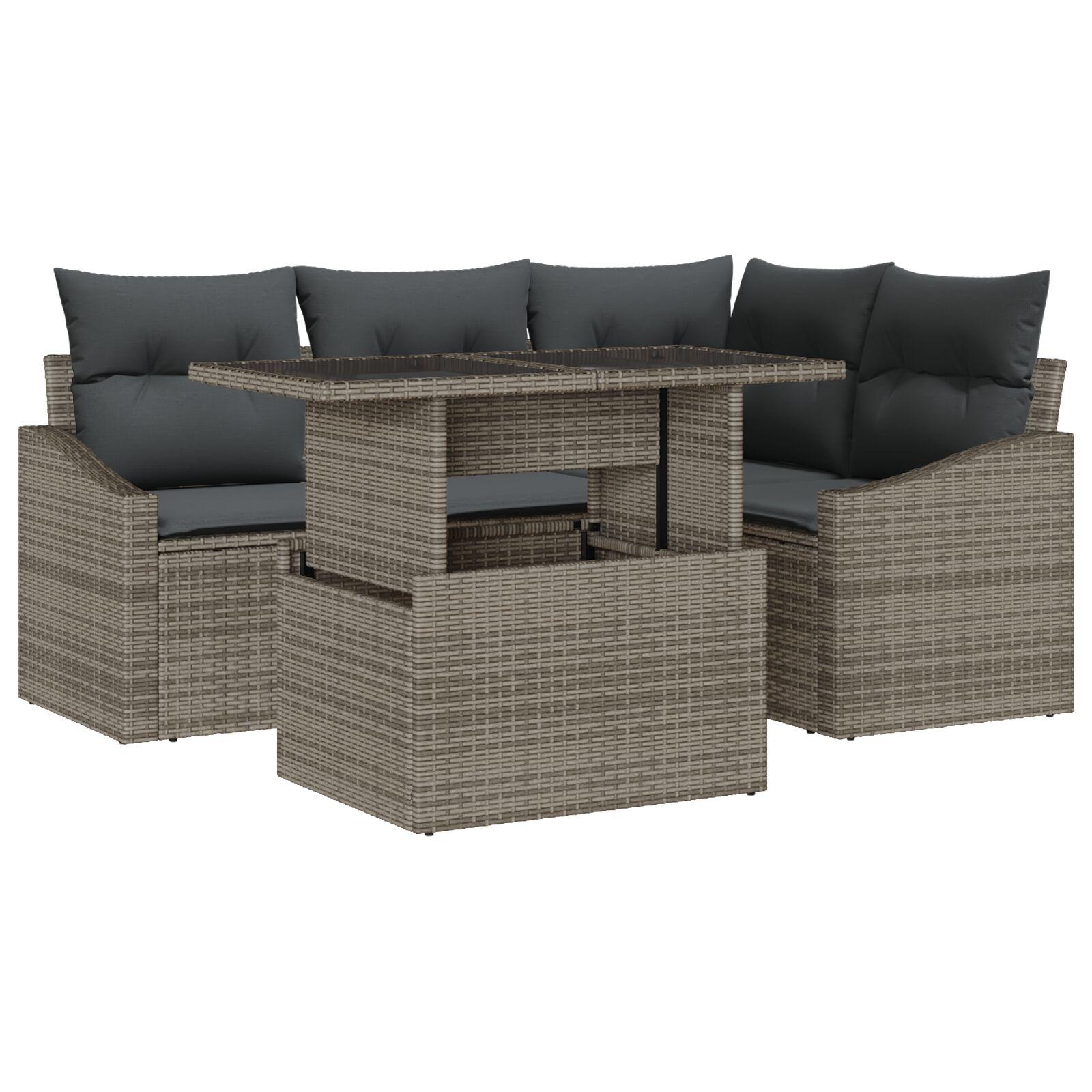 Havesofa Sæt med pude 5 stk Grå 100 x 55 x 73 cm