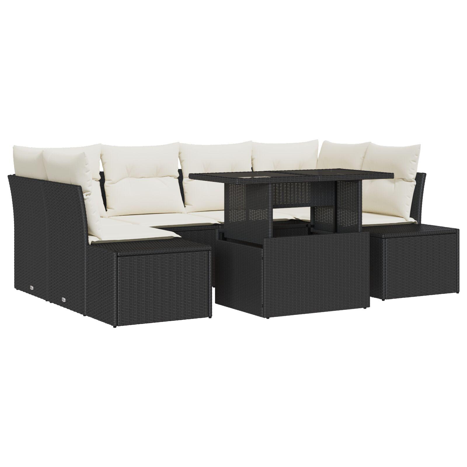 Havesofa Sæt 7 stk Sort og cremefarvet 100 x 55 x 73 cm