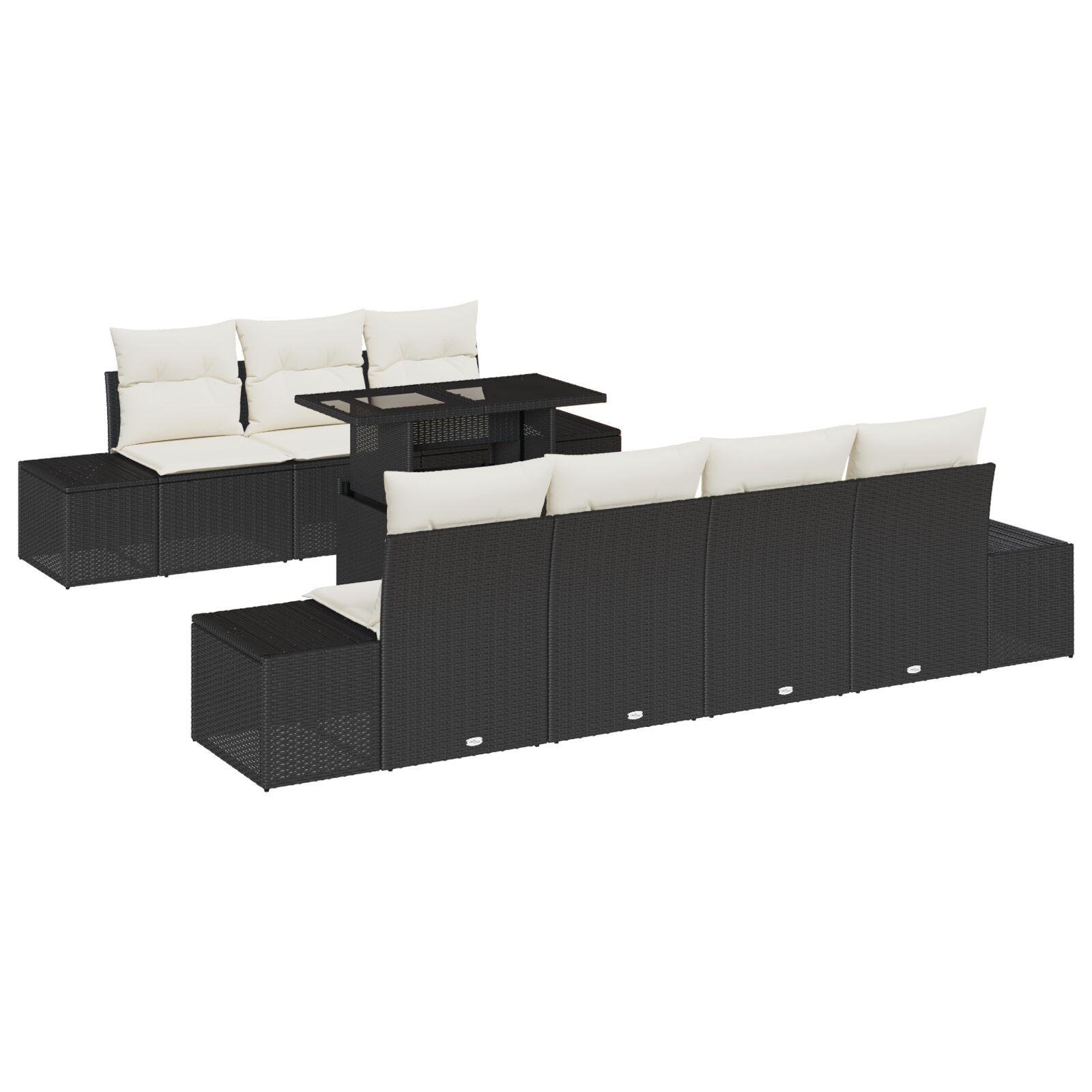 Havesofa Sæt 8 stk Sort og cremefarvet 100 x 55 x 73 cm