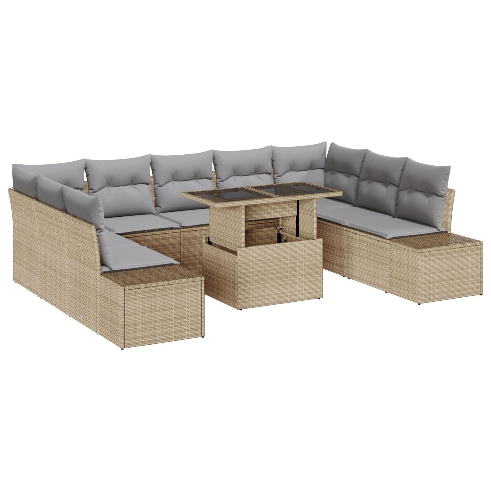 Havesofa Sæt med pude 10 stk beige og lysegrå 100 x 55 x 73 cm