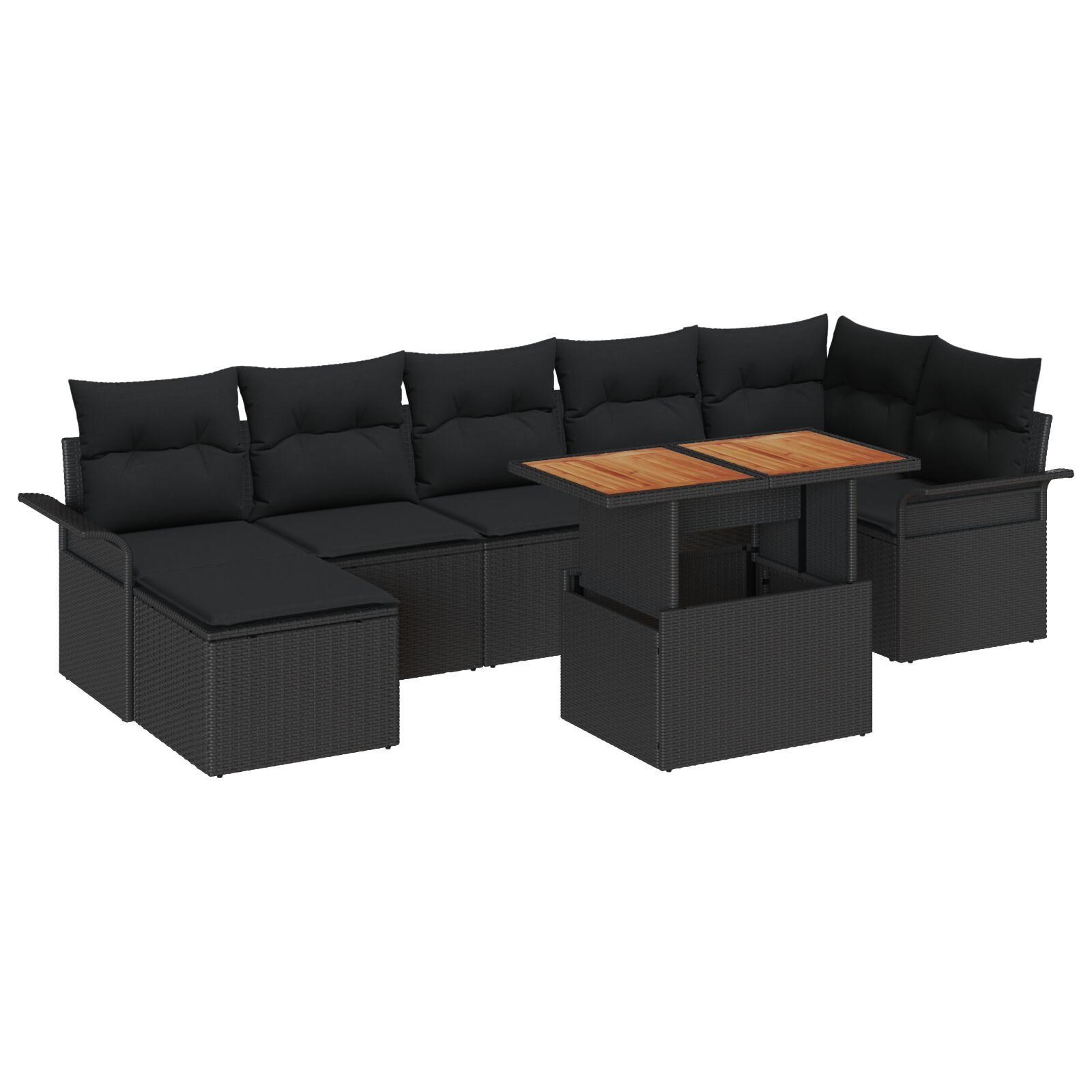 Havesofa SÃ¦t med pude 8 stk Sort