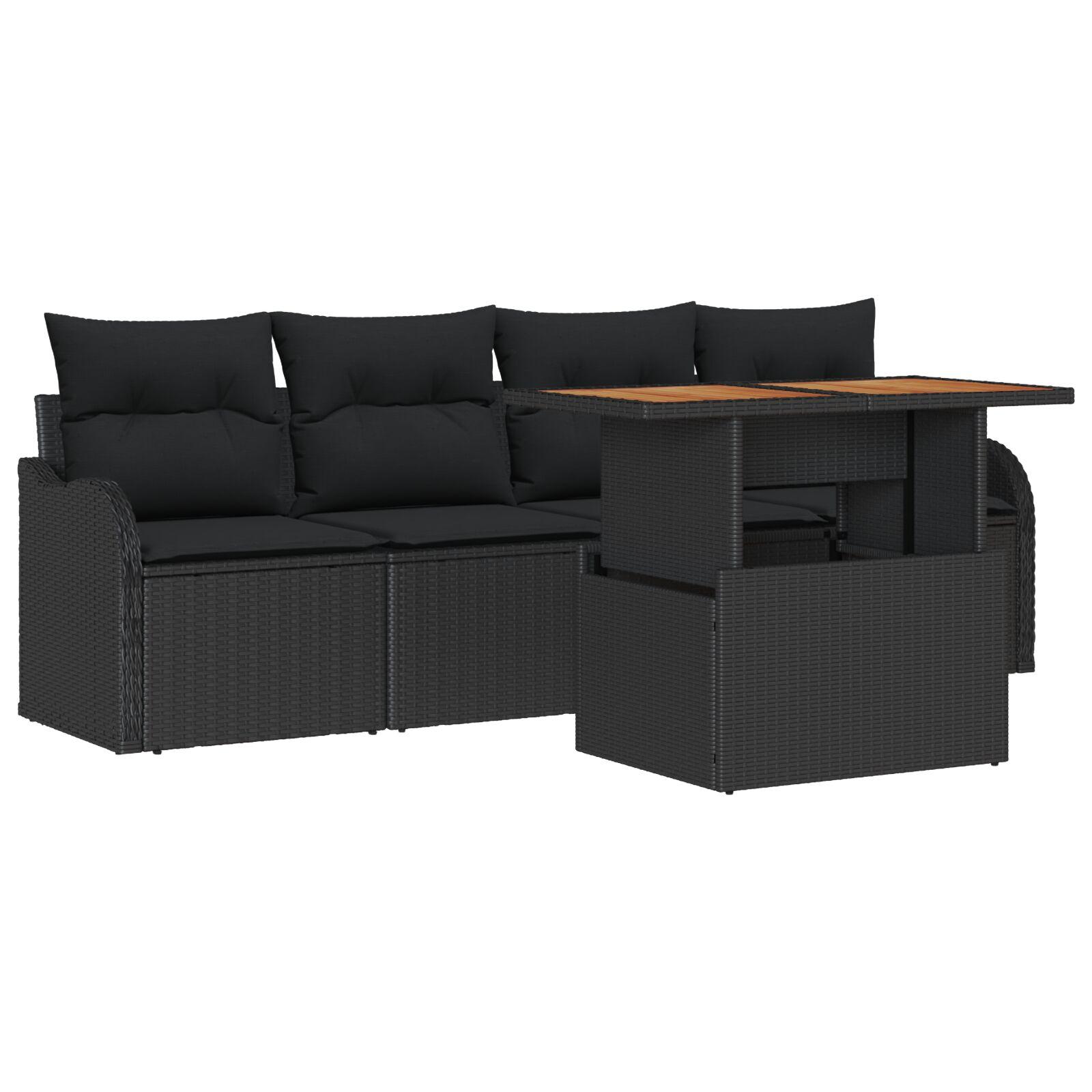 Havesofa Sæt med pude 5 stk Sort 100 x 55 x 73 cm