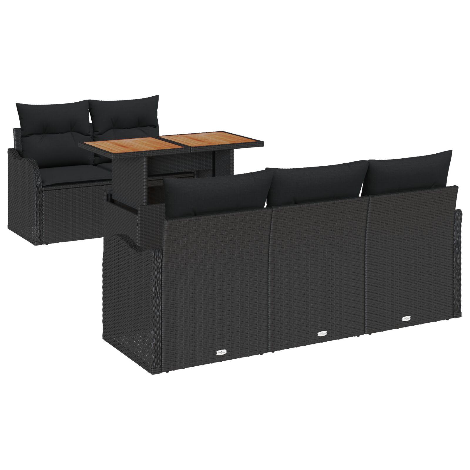 Havesofa Sæt med pude 6 stk Sort