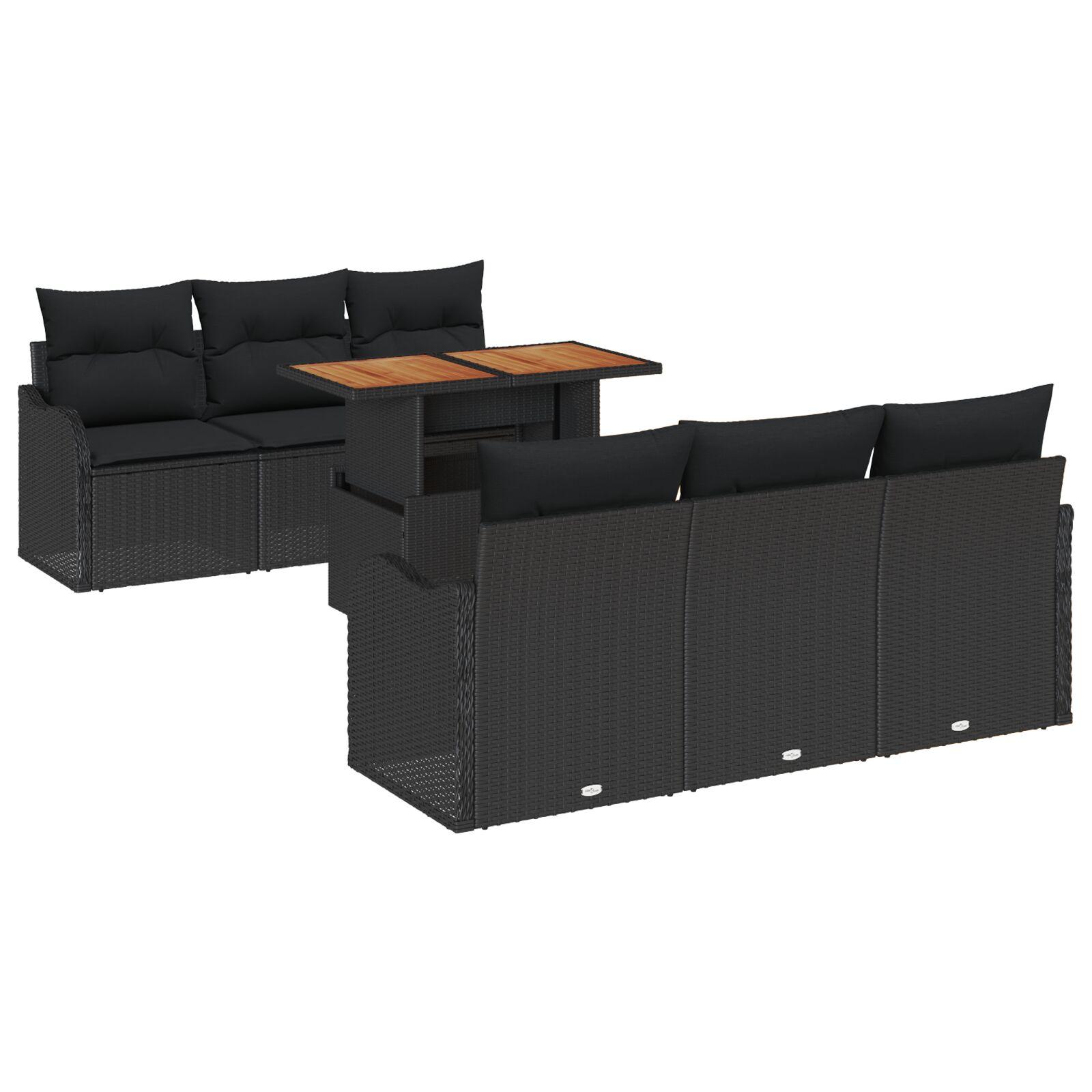 Havesofa Sæt med pude 7 stk Sort 100 x 55 x 73 cm