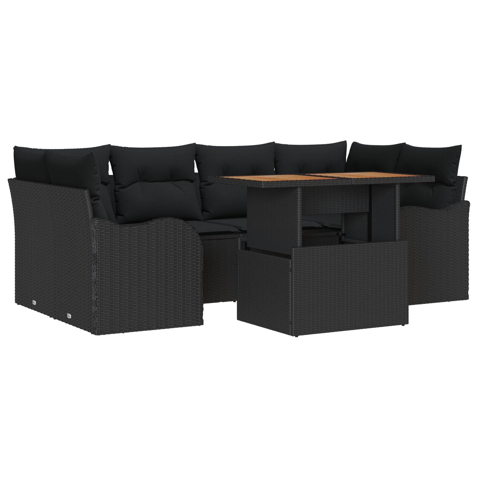 Havesofa SÃ¦t med pude 7 stk Sort 100 x 55 x 73 cm