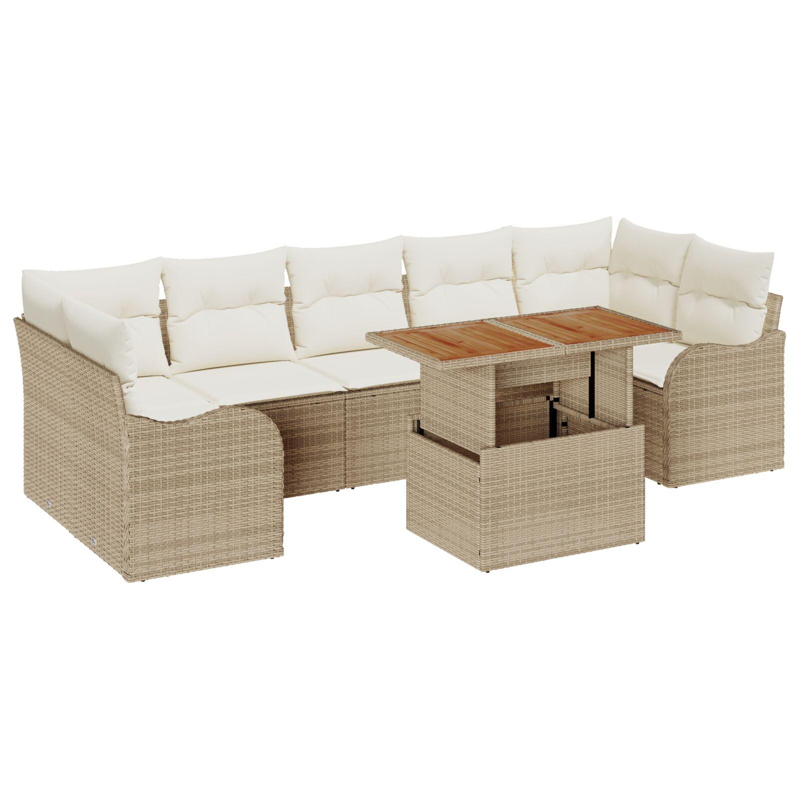 Havesofa Sæt Med Pude 8 Dele Polyrattan - beige og cremefarvet