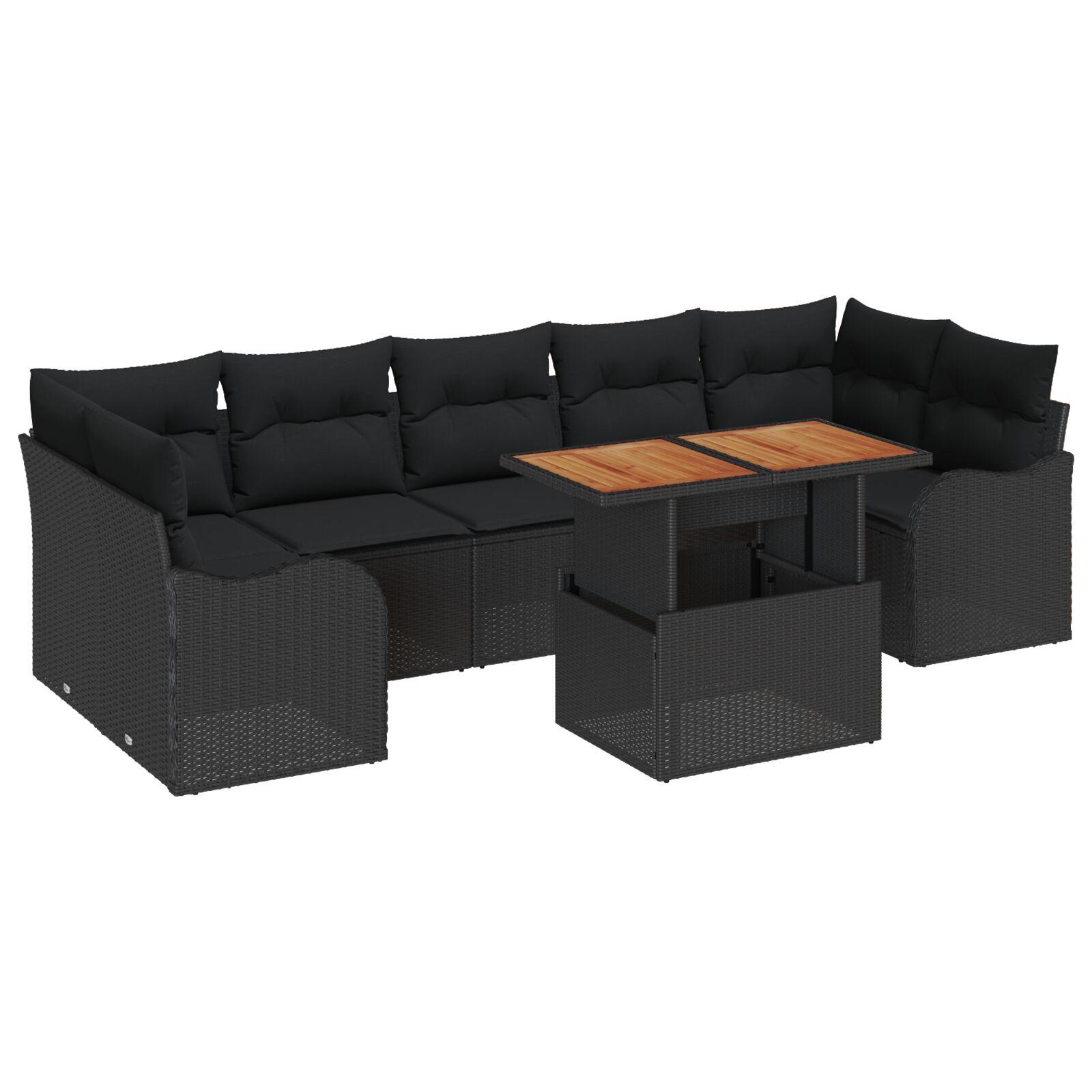 Havesofa Sæt Med Pude 8 Dele Polyrattan - Sort