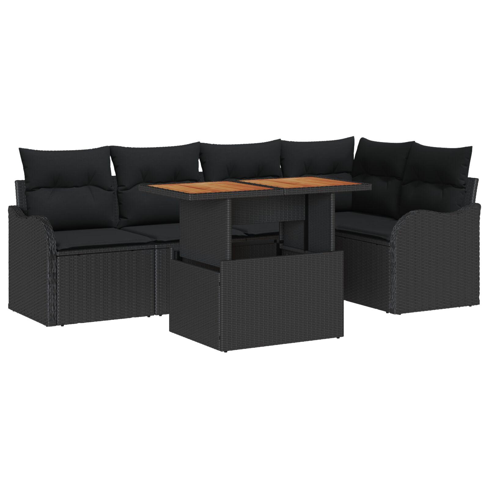 Havesofa Sæt med pude 6 stk Sort 100 x 55 x 73 cm