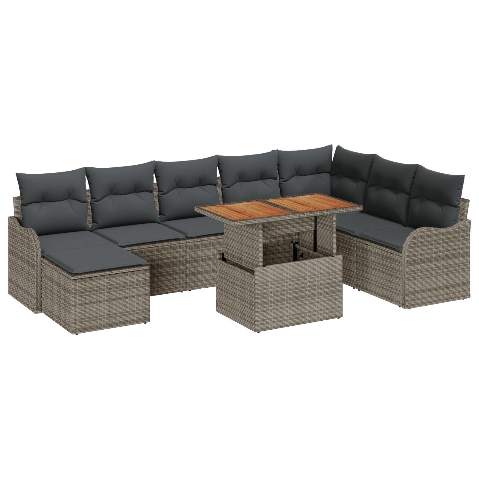 Havesofa Sæt 9 stk Grå Polyrattan og pulverlakeret stål
