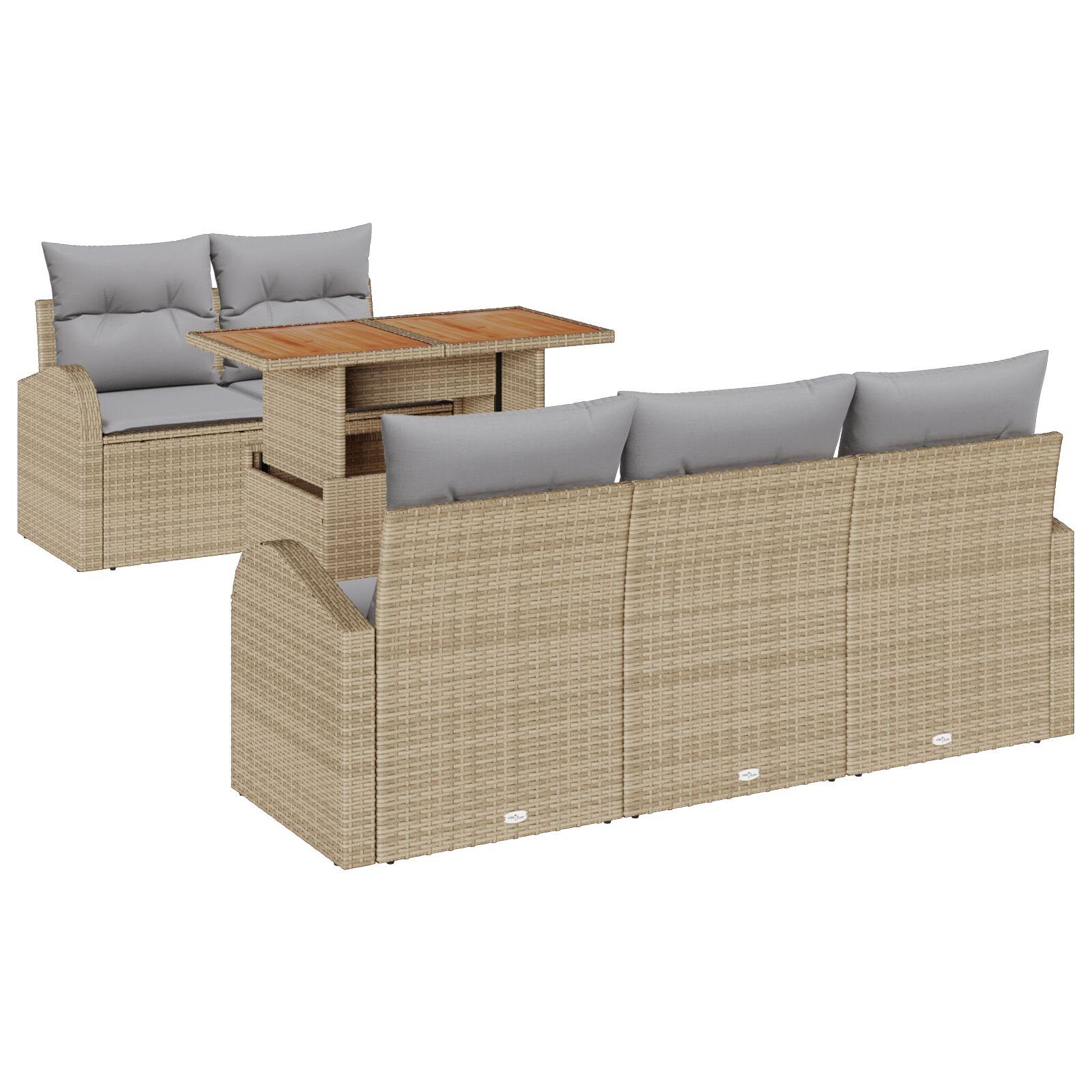 Havesofa Sæt med pude 6 stk beige og lysegrå 100 x 55 x 73 cm