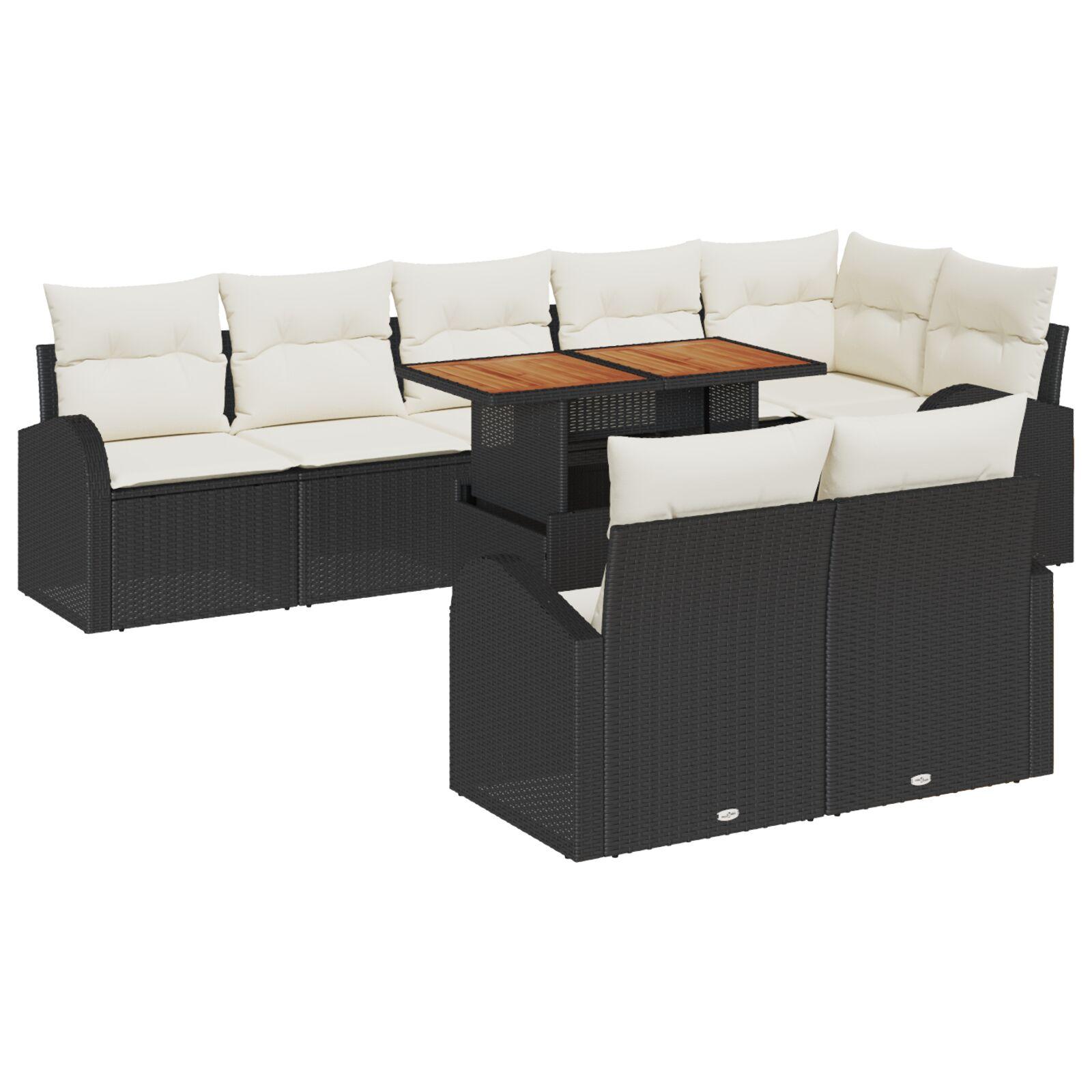 Havesofa Sæt 9 stk Sort og cremefarvet 100 x 55 x 73 cm