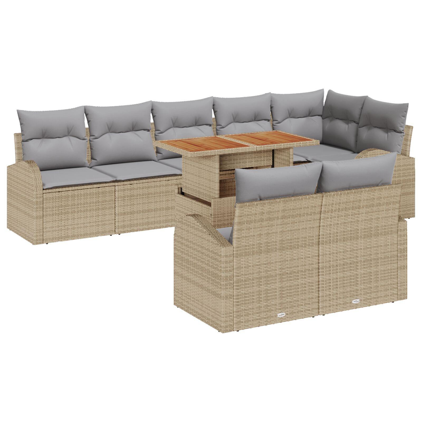 Havesofa Sæt med pude 9 stk beige og lysegrå 100 x 55 x 73 cm