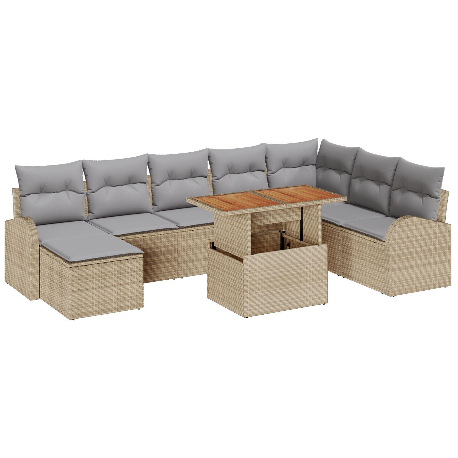 Havesofa Sæt med pude 9 stk beige og lysegrå