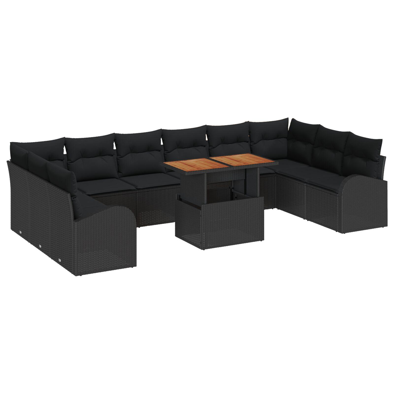 Havesofa Sæt med pude 11 stk Sort 100 x 55 x 73 cm