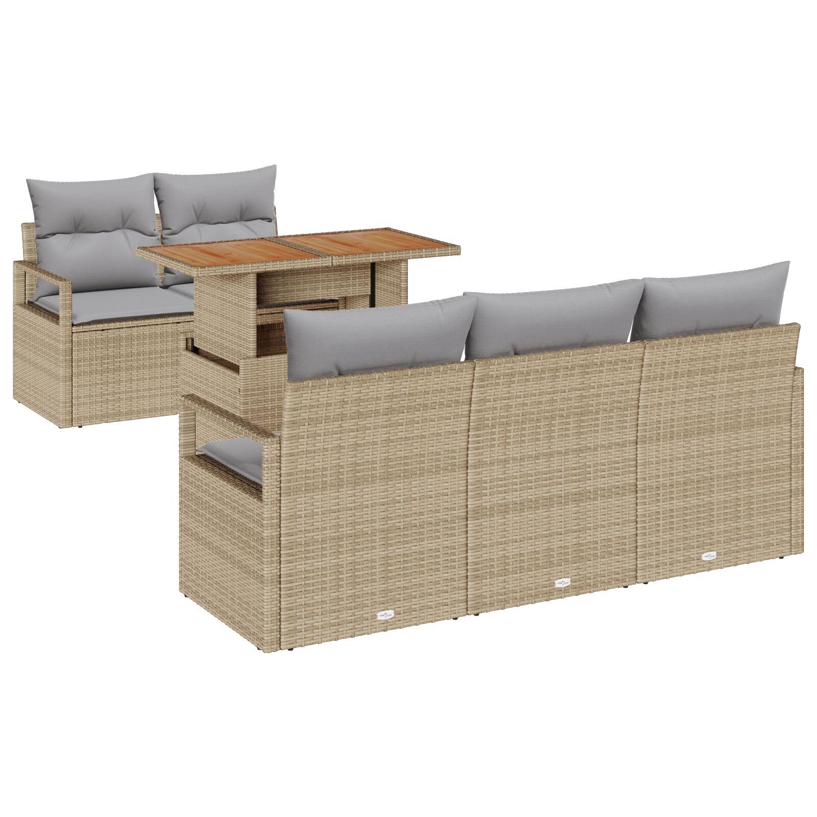 Havesofa Sæt med pude 6 stk beige og lysegrå 100 x 55 x 73 cm