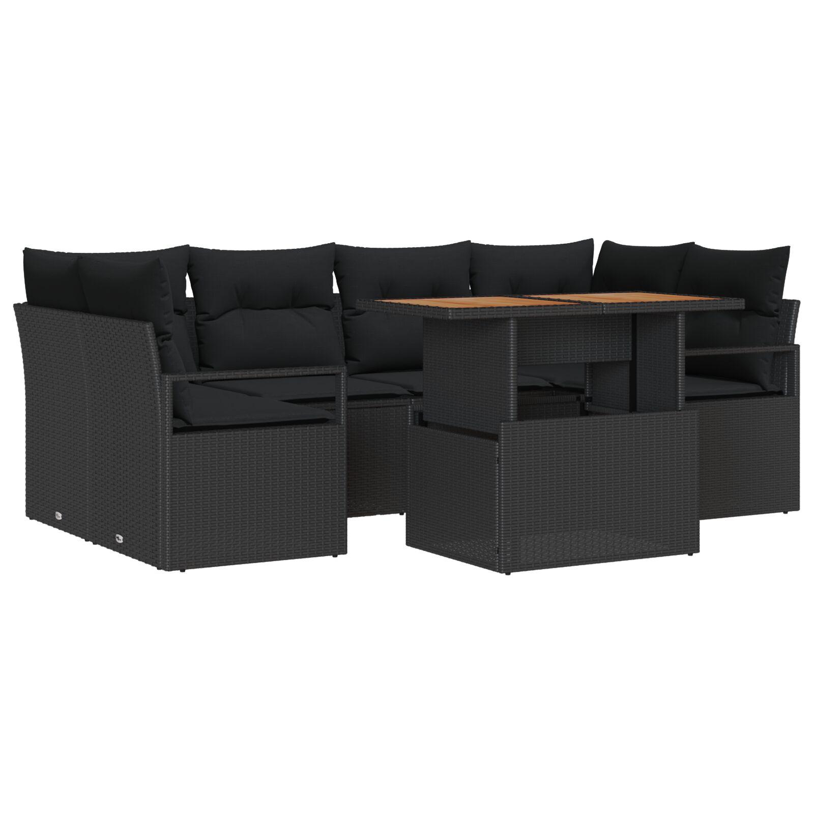 Havesofa SÃ¦t med pude 7 stk Sort 100 x 55 x 73 cm