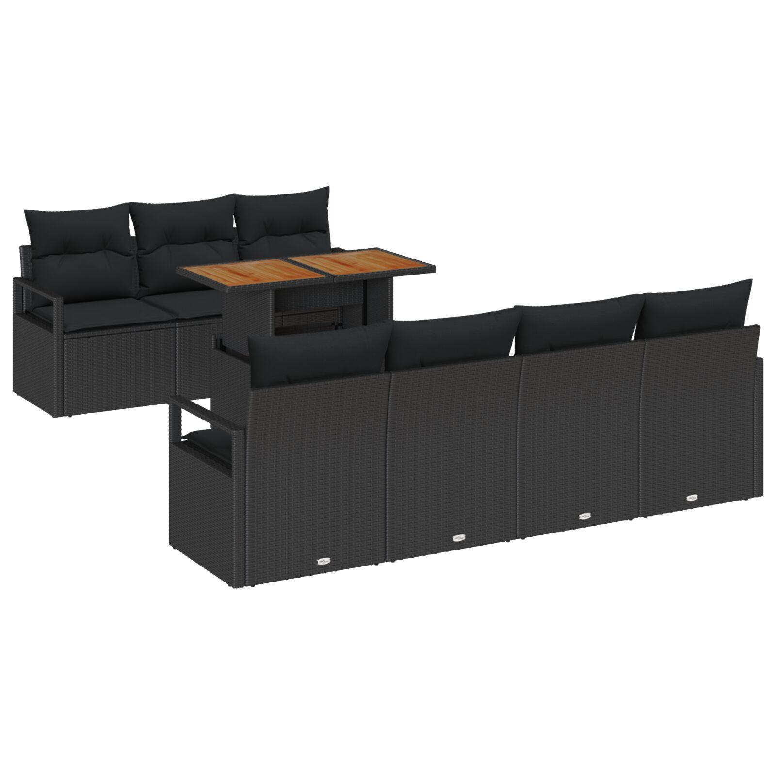 Havesofa Sæt med pude 8 stk Sort og Brunt 100 x 55 x 73 cm