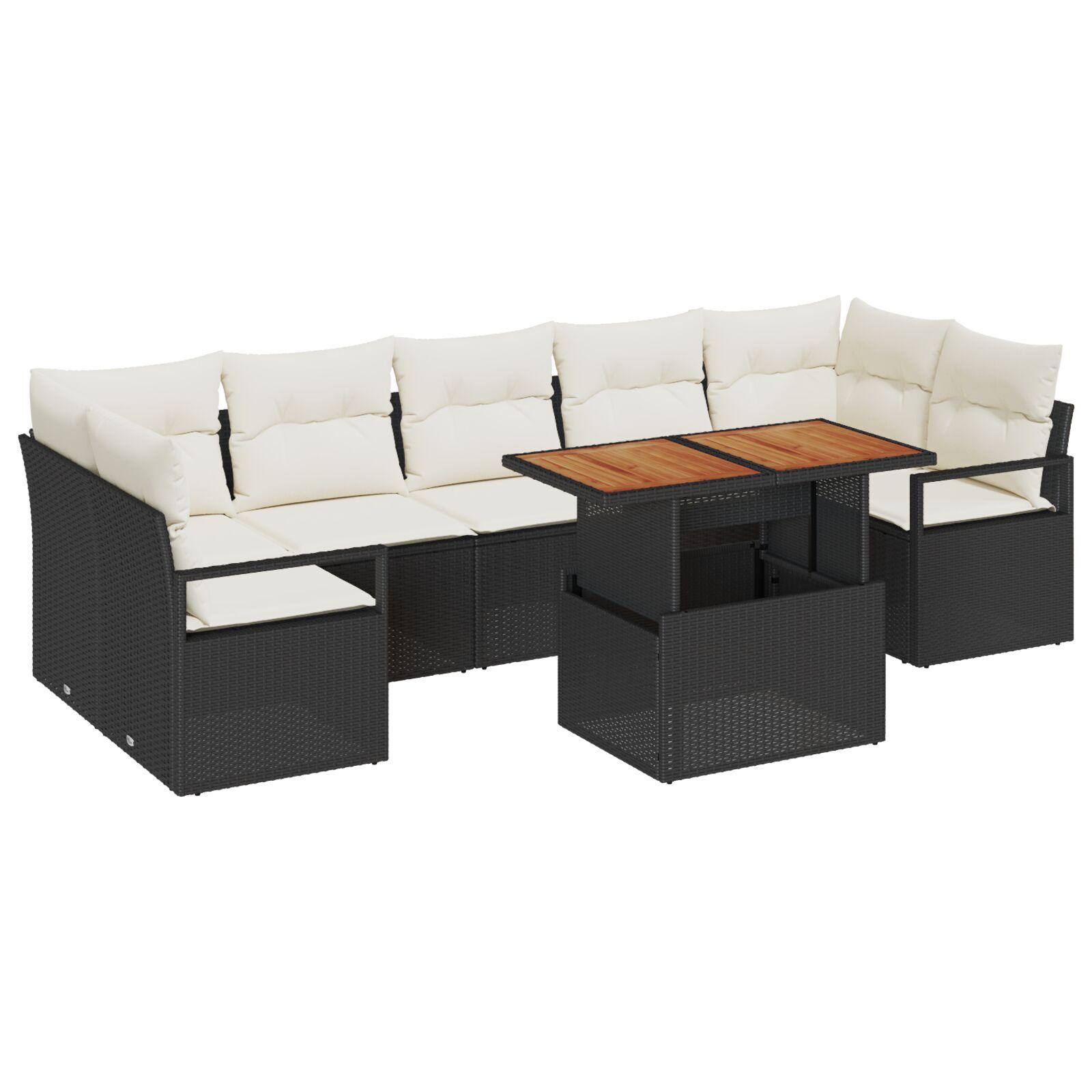 Havesofa SÃ¦t med pude 8 stk Sort og Cream 100 x 55 x 73 cm