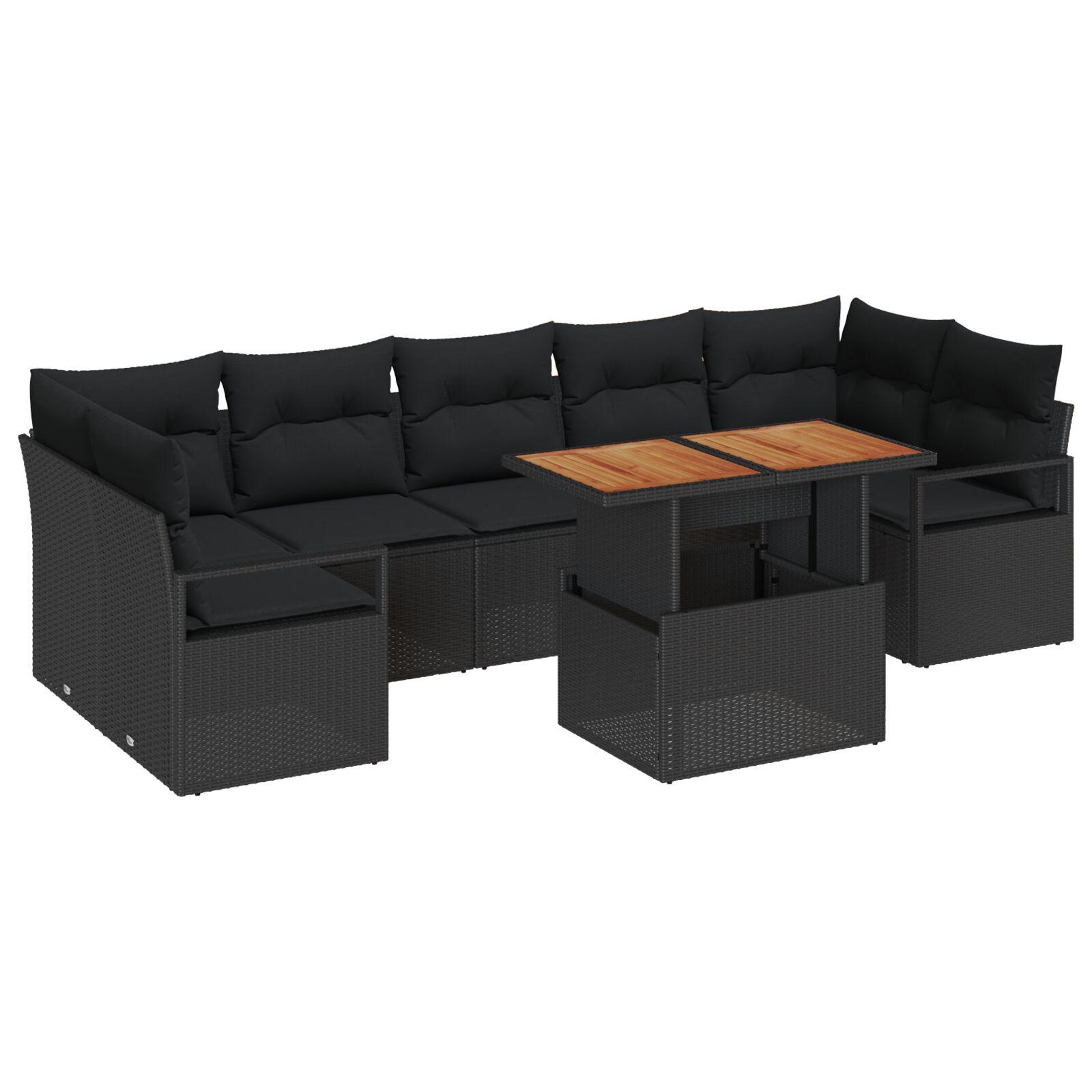 Havesofa Sæt med pude 8 stk Sort og Brunt 100 x 55 x 73 cm