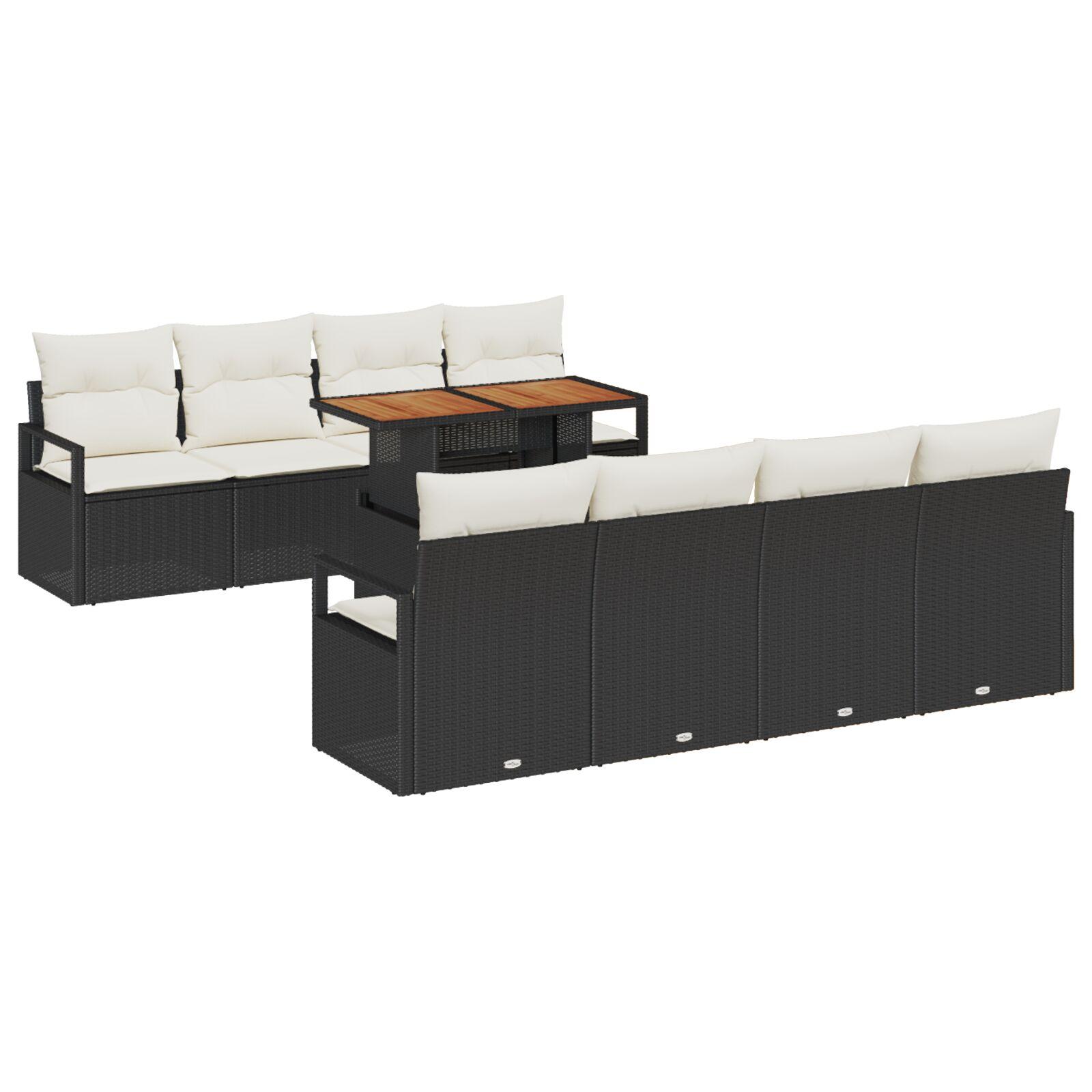 Havesofa Sæt med pude 9 stk Sort og Cream 100 x 55 x 73 cm