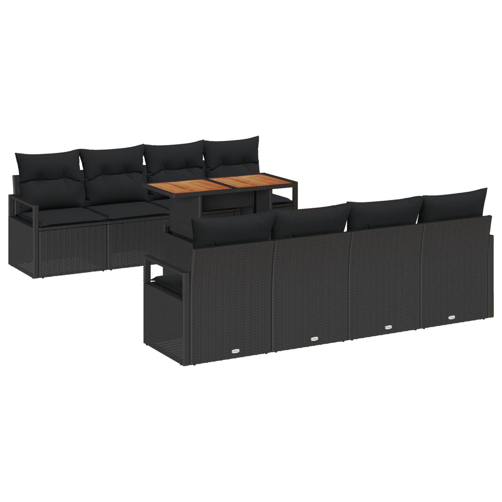 Havesofa Sæt med pude 9 stk Sort og Brunt 100 x 55 x 73 cm
